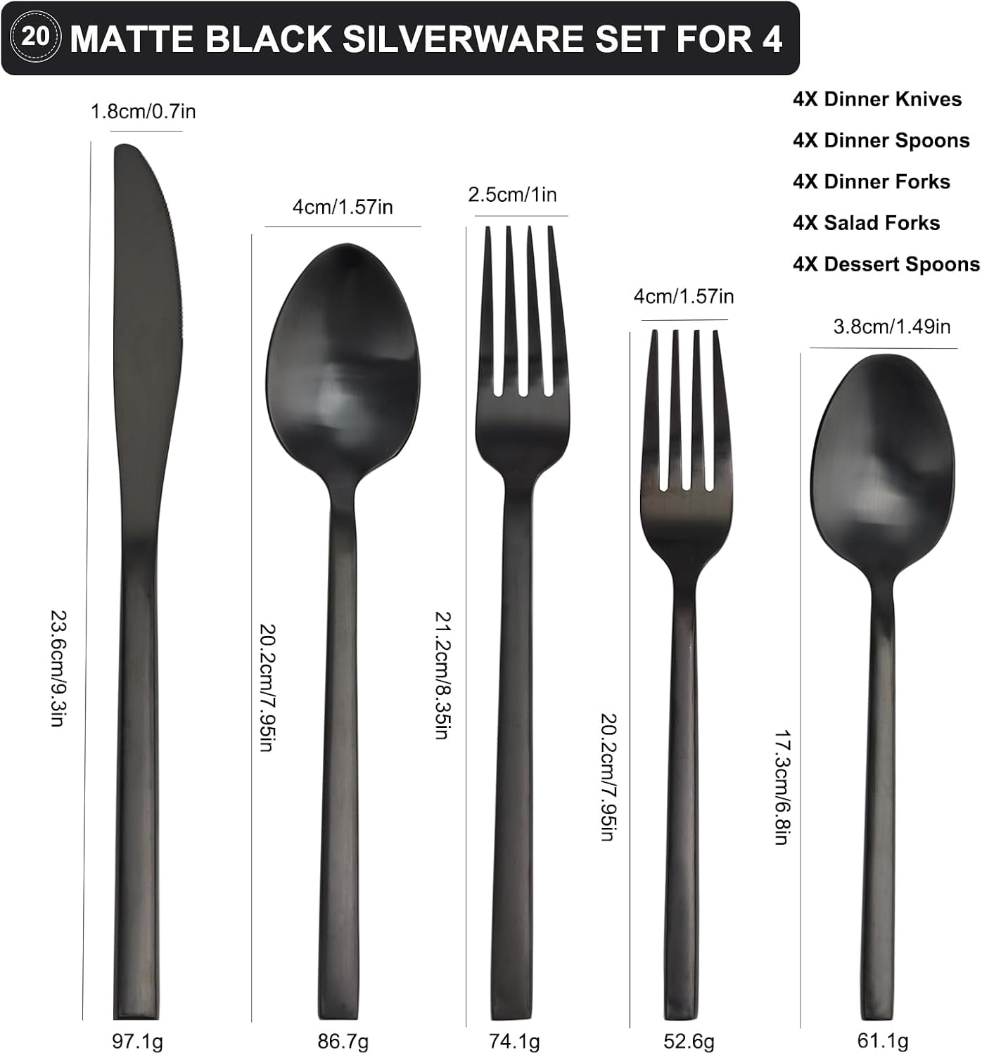 20 Piece Silverware Set for 4,Stainless Steel Flatware Set,Tableware Cutlery Set for Home and Restaurant Include Forks Knives Spoons,Mirror Finish,Dishwasher Safe (Black) image 2