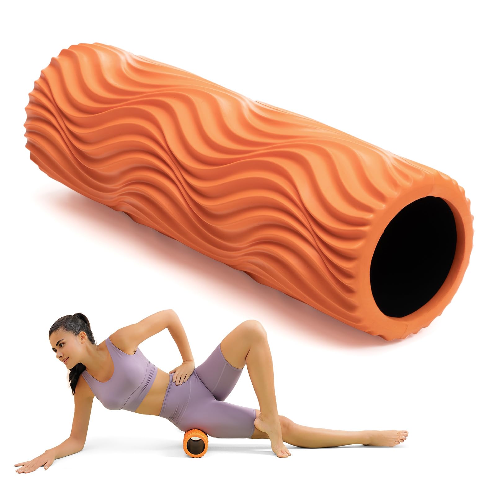 Foam Roller - Muscle Massage Roller for Back Pain & Stretching - Ergonomic Wide Wave Textured - Deep Muscle Massage Pilates Yoga, Athletics, Fitness Exercise for Whole Body