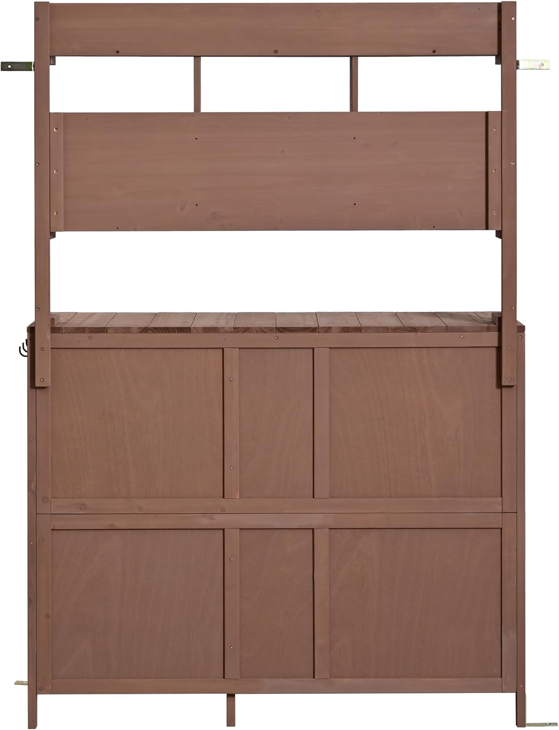 Merax Farmhouse Potting Bench with 6 Drawers, 44.6” Large Garden Workstation, Outdoor Kitchen Island with Bottom Cabinet & Hooks, Freestanding Patio Furniture,Brown