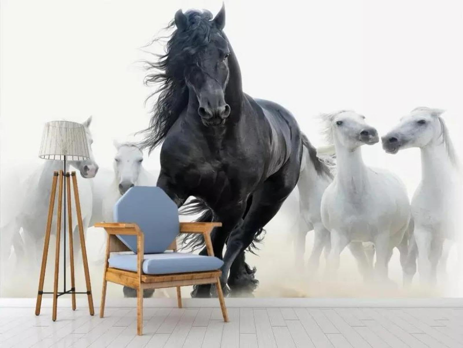 Papier peint mural 3d cheval ILIYA intissé et résistant pour habiller un fond de meuble TV