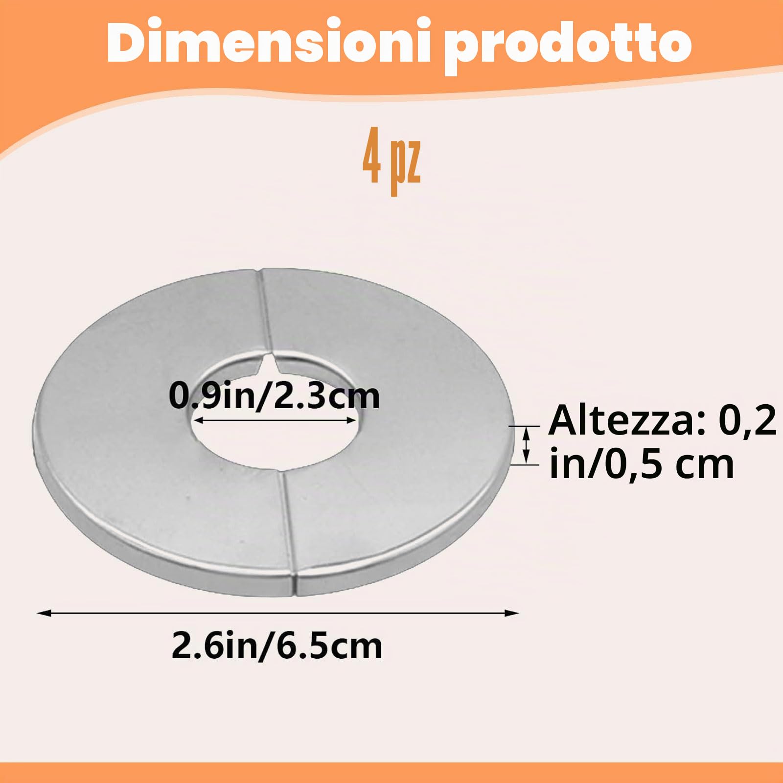 Rosetta per Rubinetto Copri Tubo, Rubinetto Rosetta Acciaio Inox 4 pezzi Ø 23mm, Autoadesiva Foro Valvola Copertura, Anti-Ruggine e Durevole, Protezione per Tubi e Rubinetto