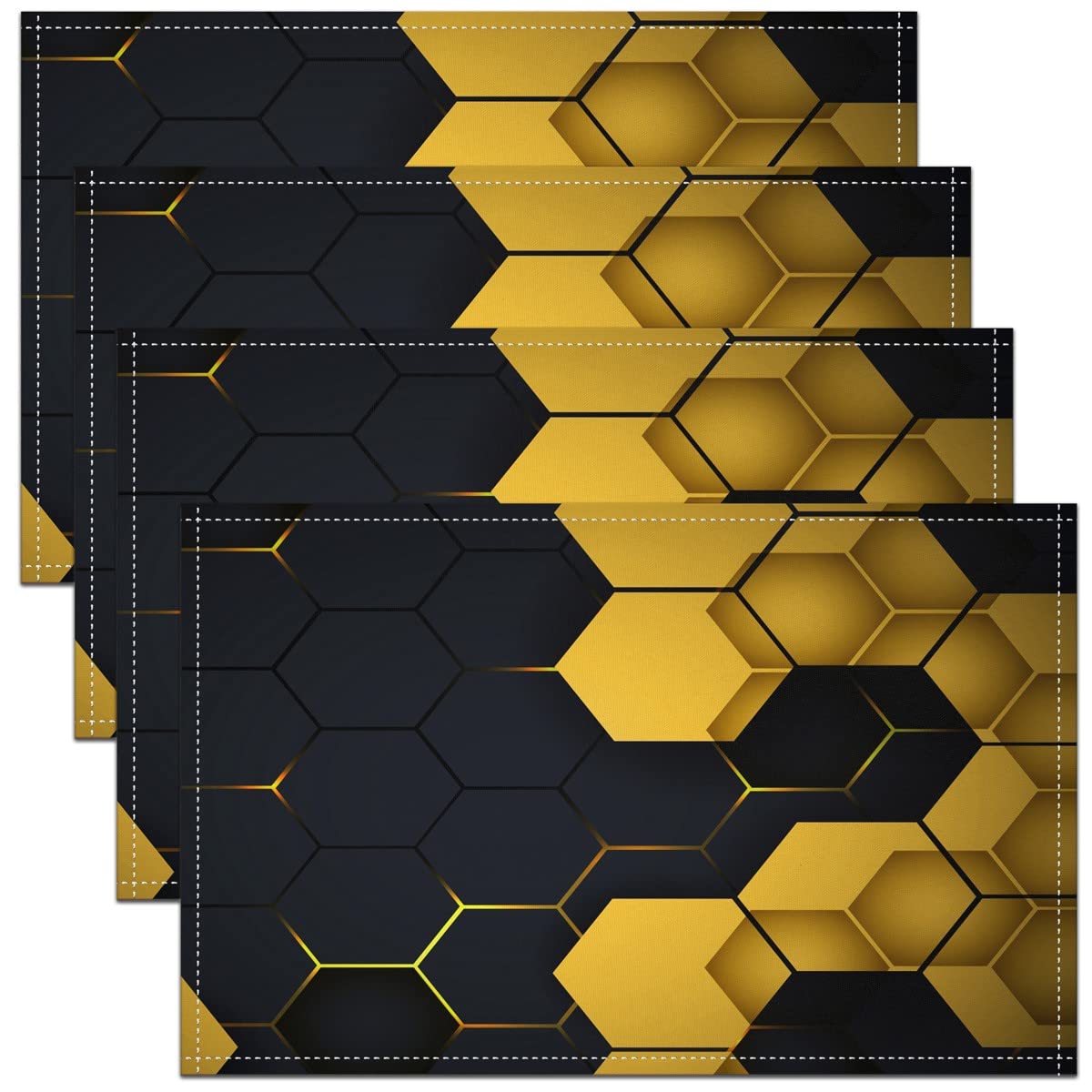 Homemissing Multicoloured 6 Honeycomb Placemats Set Of 4 45X30cm Hexagonal Geometric Gold Black Placemats For Dining Table Indoor Outdoor Kitchen Geometrical Table Mats Placemat Beehive Table Place Mats