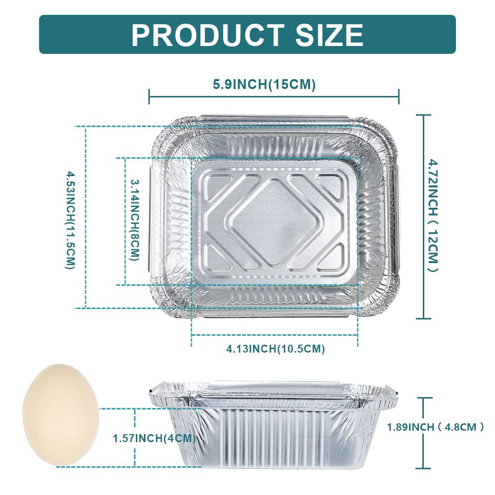 Bestjing Confezione da 50 padelle in alluminio da 460 ml, capacità 15,9 cm x 10,7 cm, contenitori per alimenti usa e getta da asporto, contenitori portatili con coperchio in cartone per cottura