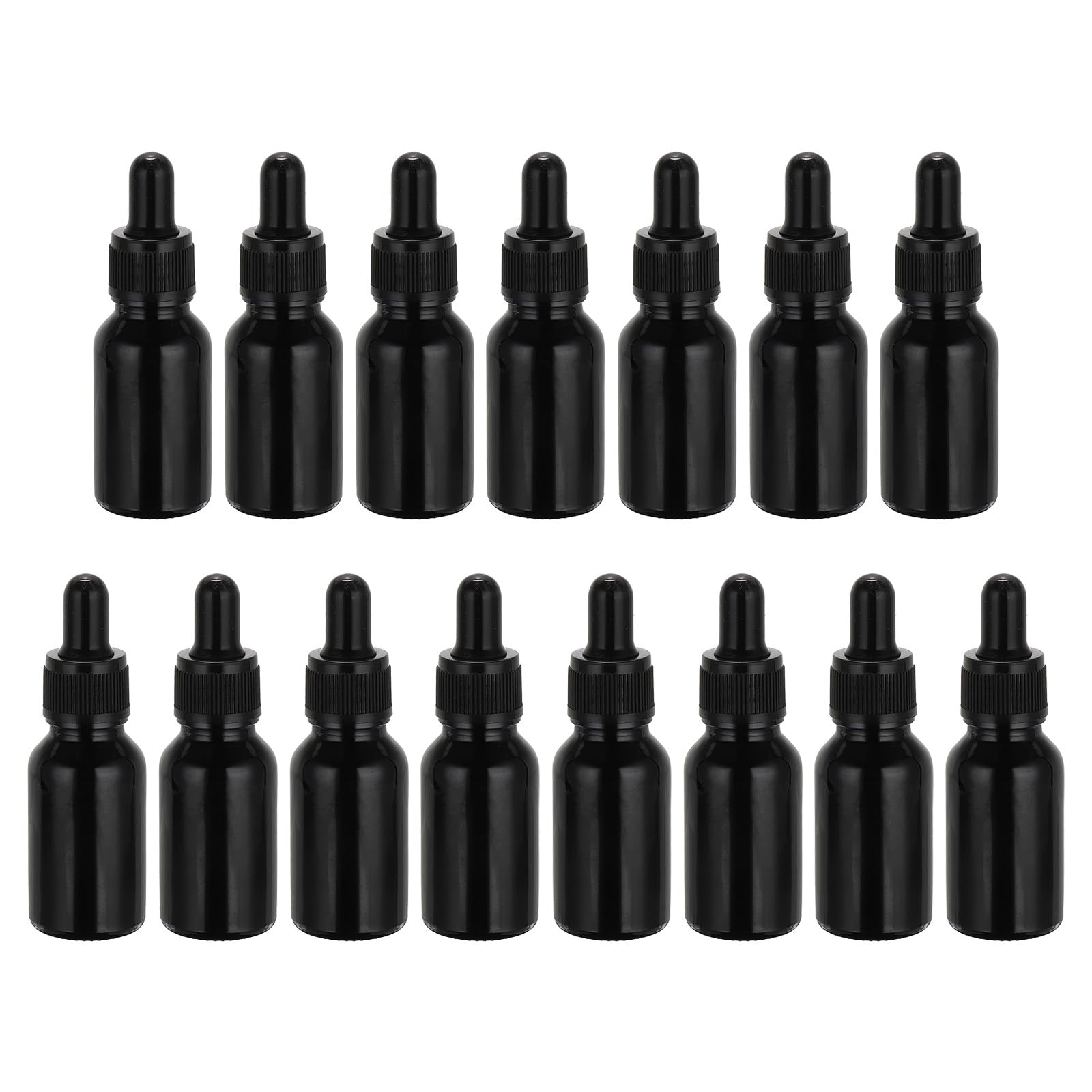 PATIKIL Flacone contagocce in vetro da 15 ml, 15 pezzi, a tenuta stagna, per campioni di oli essenziali, liquidi, profumo, contenitore con contagocce per riporre oggetti e viaggi, colore nero