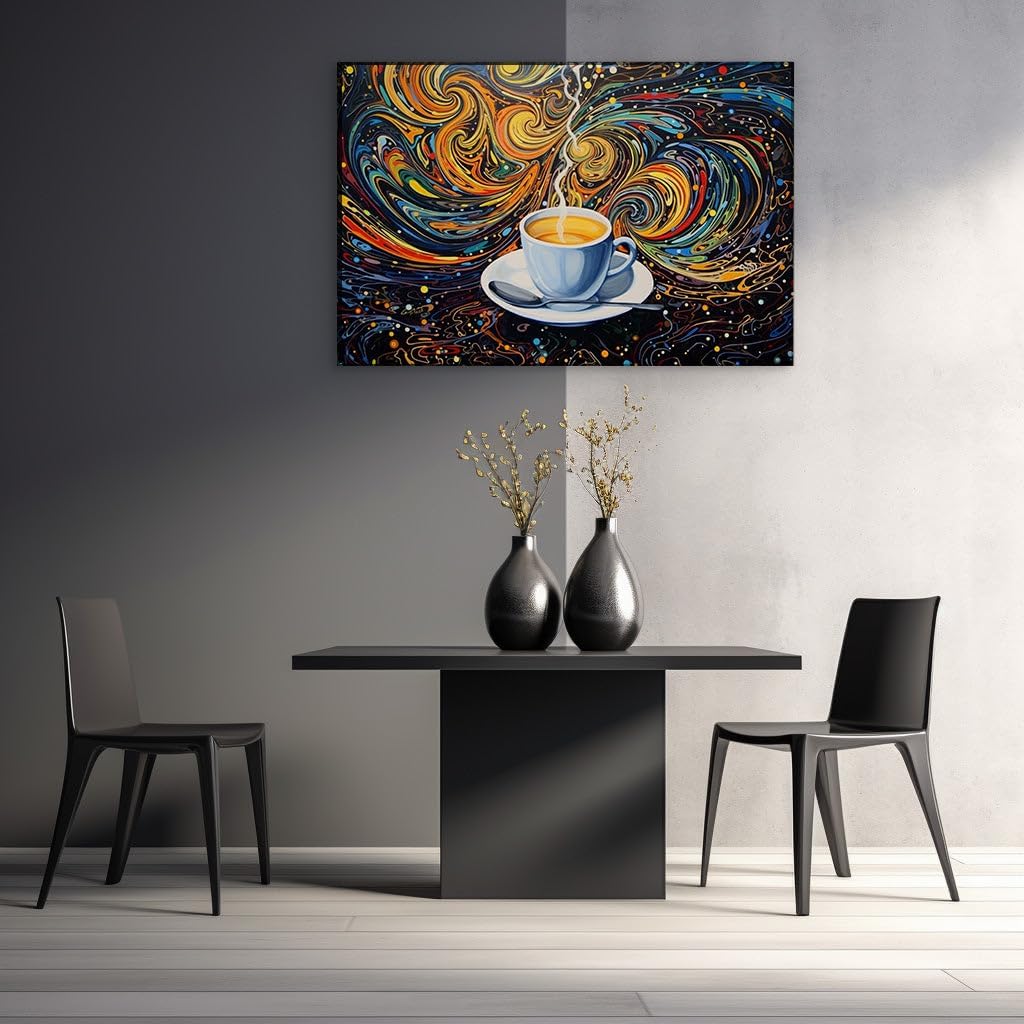 Canvas for Living room. Steamy Elegance in Abstract Swirls � A Vivid Journey through Coffee and Color, 27 x 18 inch Canvas Wall Art - Contemporary Masterpieces - Modern Home Decor