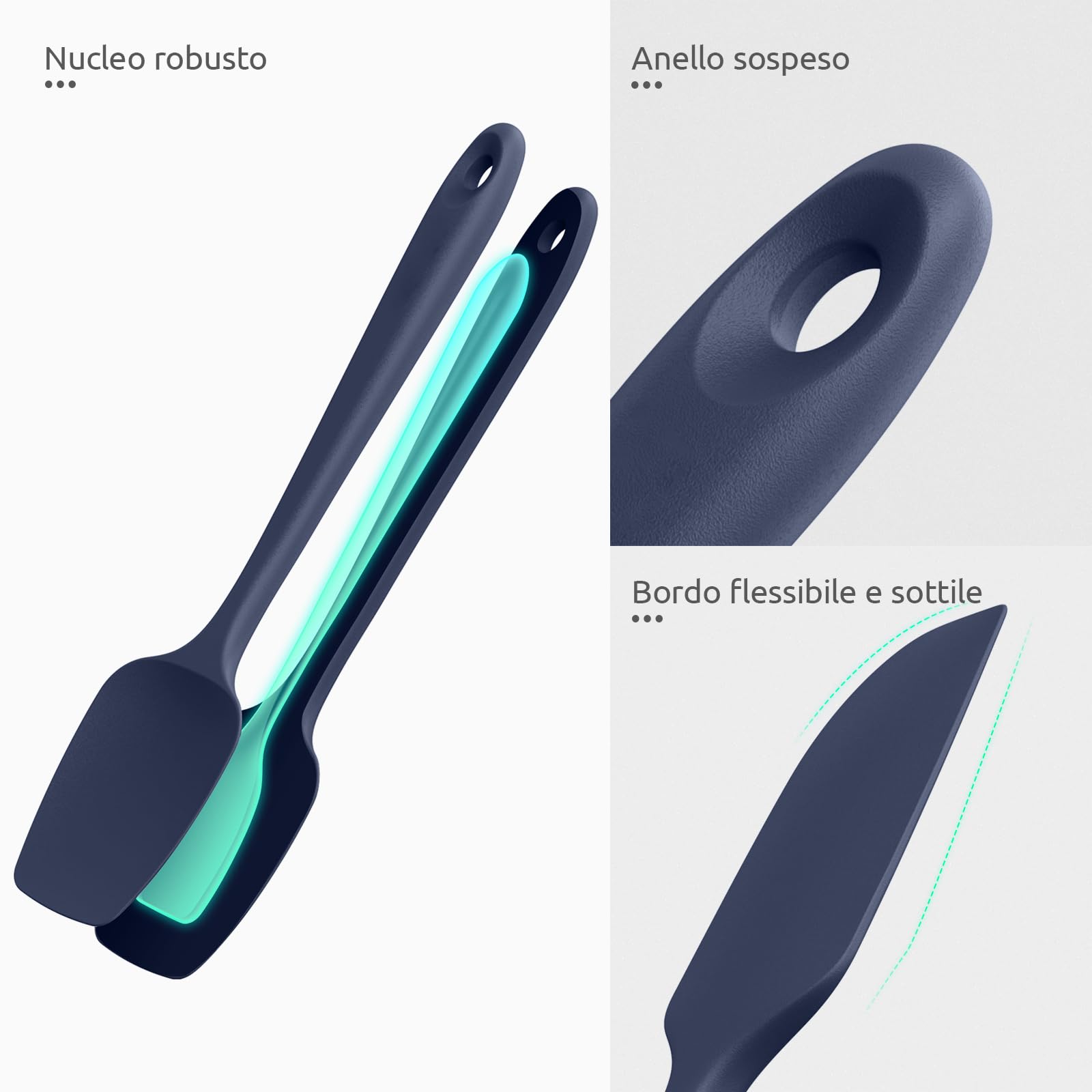 Spatole Silicone Set di 3: U-Taste 315℃ Resistente al Calore, Gomma Flessibile senza BPA Cucchiaio Leccapentola, Raschietto per Pentole Antiaderenti per Cucina Cottura Miscelazione (Blu Notte)