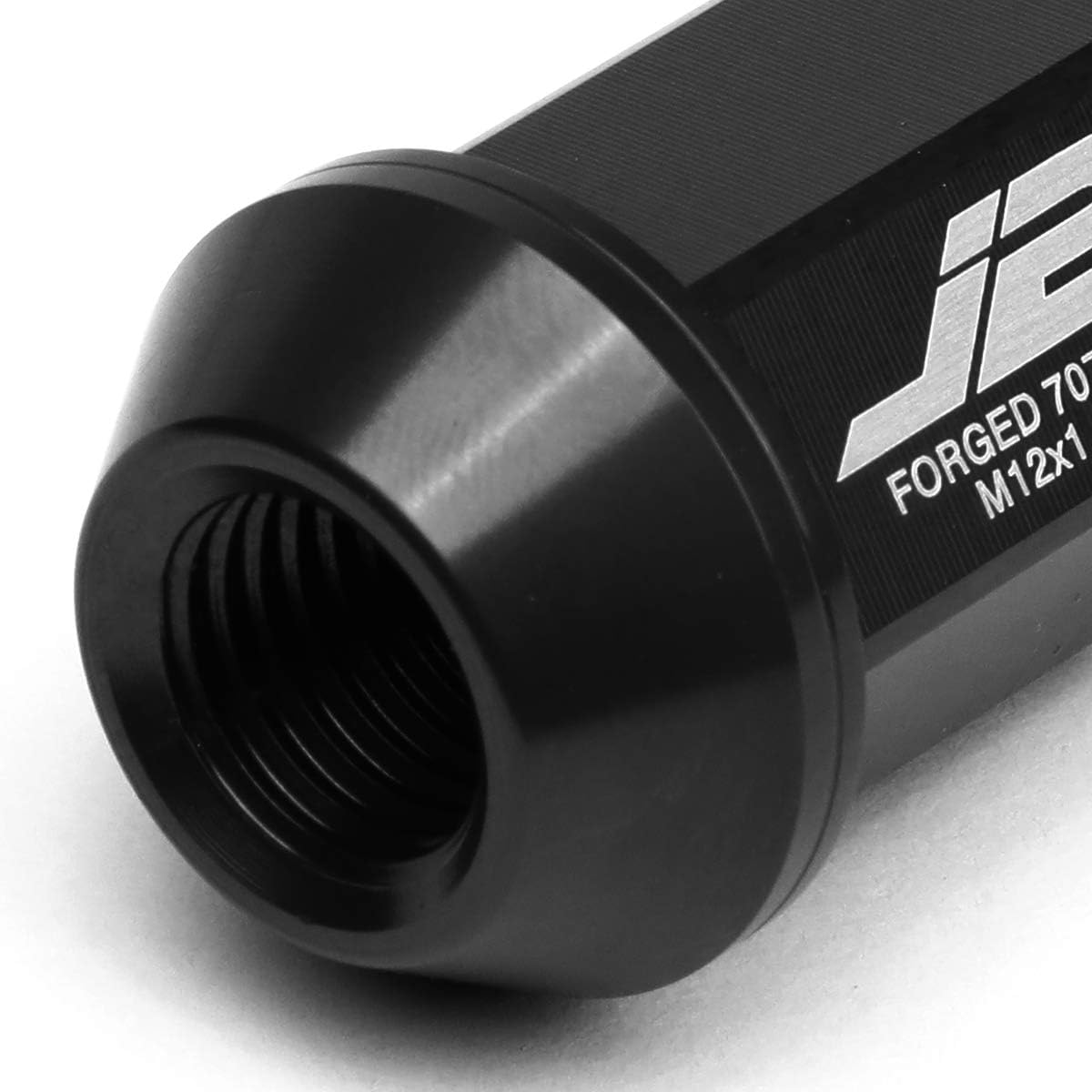 J2 Engineering 20 Pcs 7075 Aluminum Open End M12 x 1.5 Lug Nuts Set w/Socket Adapter, Black, Fit Conical Seat, LN-T7-008-15-BK