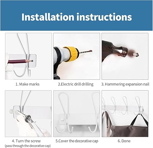 Miniatura 4 de Perchero de pared con 4 ganchos tri, riel de metal resistente, gancho de pared de metal para colgar chaqueta, ropa, sombrero en la entrada