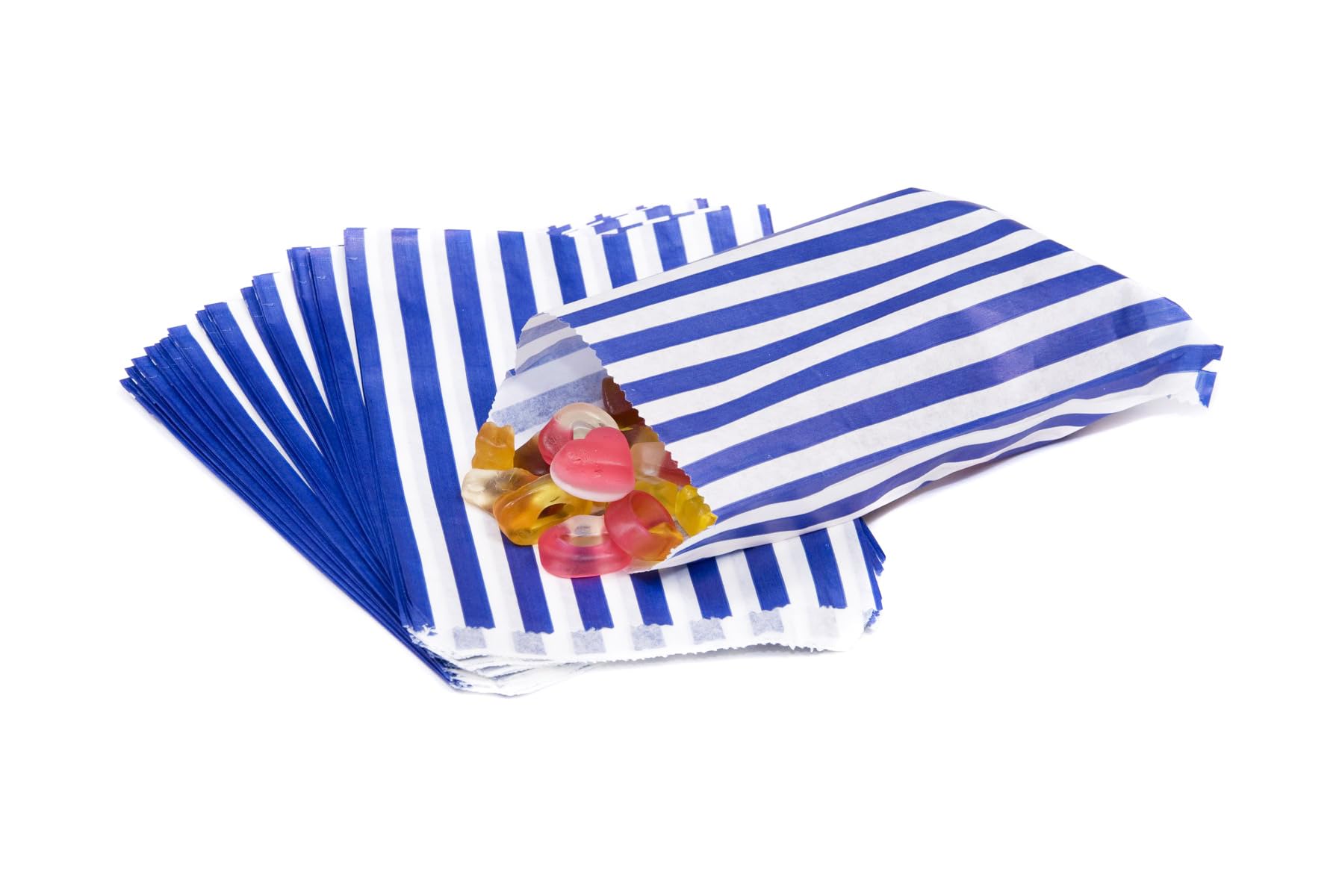 Bag It Plastics Candy Stripe Paper Sweet Bags | Blue | 5" x 7" / 125x175mm | Pack of 500 | Multipurpose Use for Sweets, Popcorn, Wedding Favours, Pick and Mix & Cookies! โ image 1
