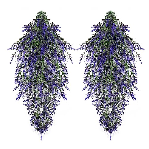 Musdoney Lot de 2 grandes fougères artificielles à suspendre - Décoration de chambre, jardin, fête de mariage, intérieur et extérieur (violet)