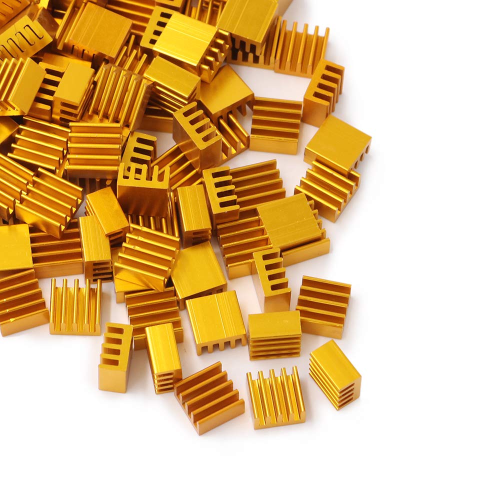 100pcs 9mm x 9mm x 5mm Mini Aluminium Heat Sink Heatsink Fin for PC IC LED Chipset Mainboard RAM Cooling (Gold)