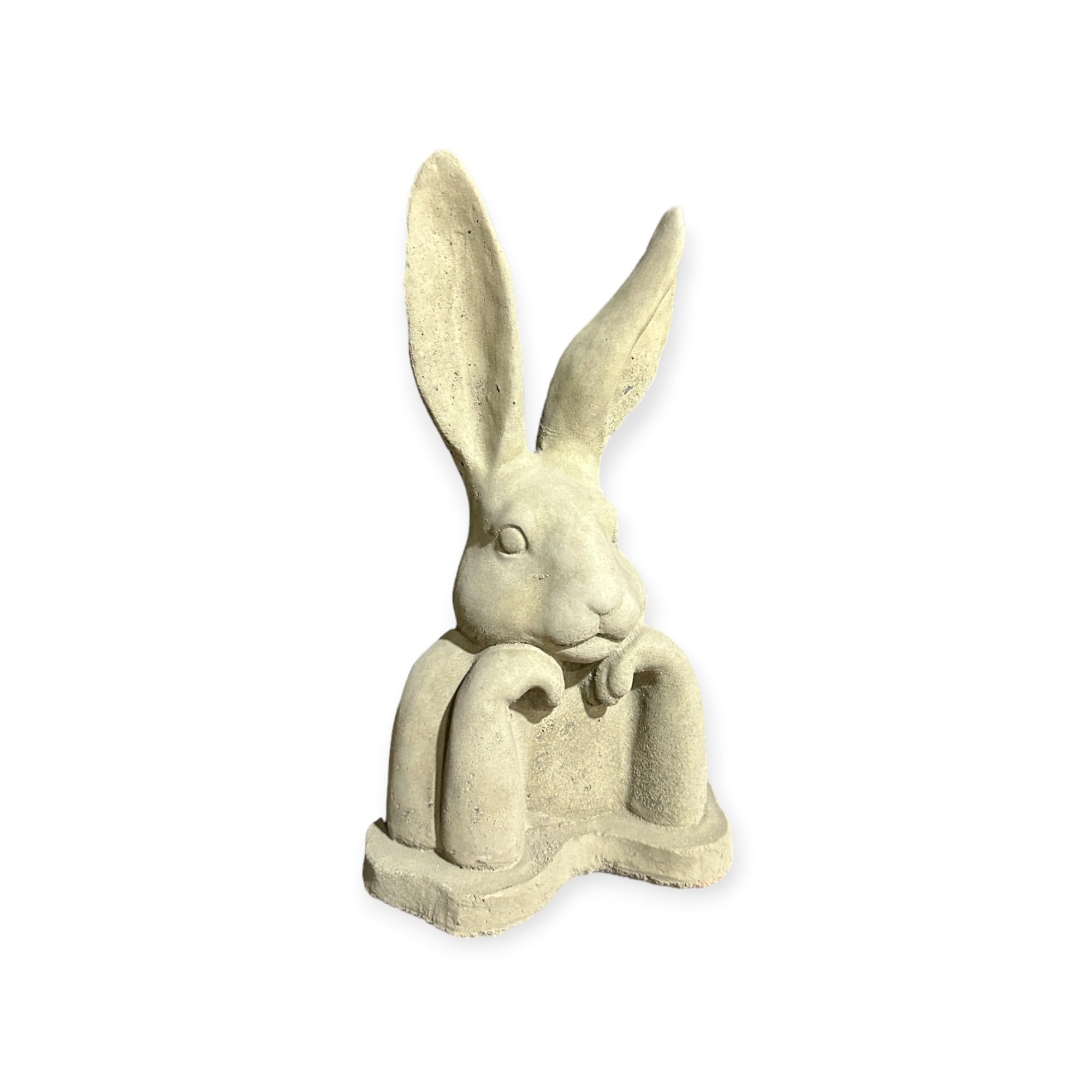 OriginalPaul Skulp & Betondesign Moderner aufgestützter Hase - Steinfigur mit stehenden Ohren (H/B/T: 31/17/13 cm, 3,5 kg) Steinguss für Haus und Garten