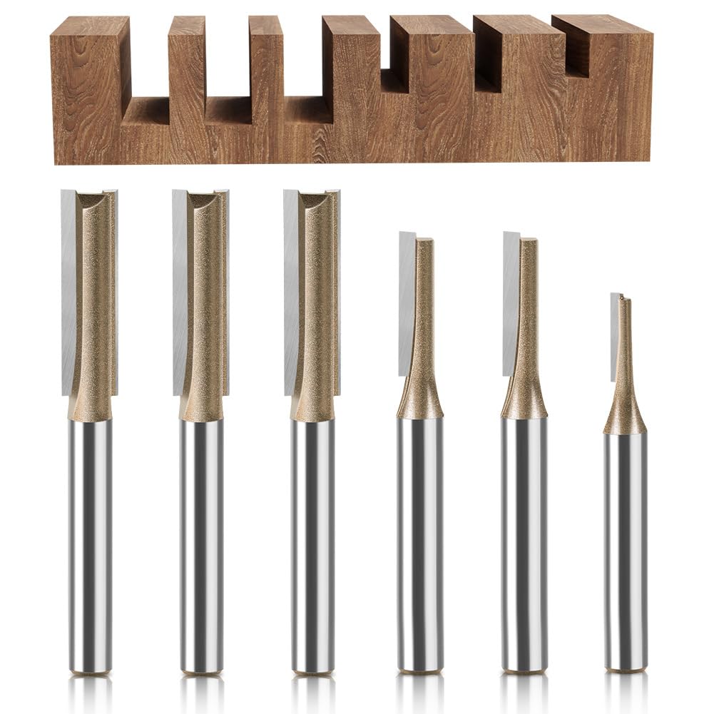WSOOX 6PCS PRO Straight Router Bits 1/4 Shank Double Flute Straight Bit Set Ø3mm,4mm,5mm,6mm,7mm,8mm.