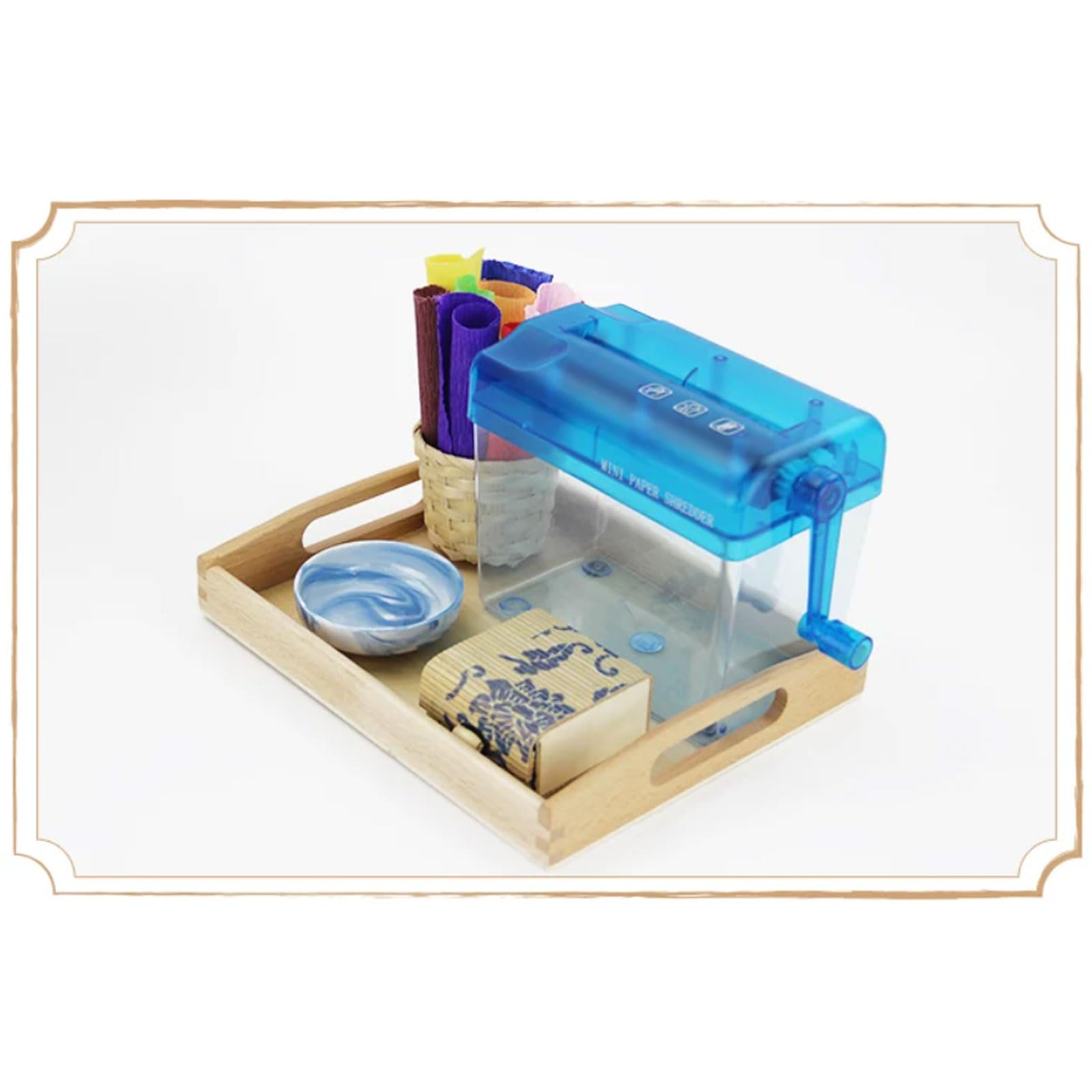 Set attività Vita Pratica Montessori L'Arte (Senza Materiali cartacei) | Set di Attività di Vita Pratica Artistica Montessori, Mini Perforatrice e Vassoio Manuale per Distruggere la Carta