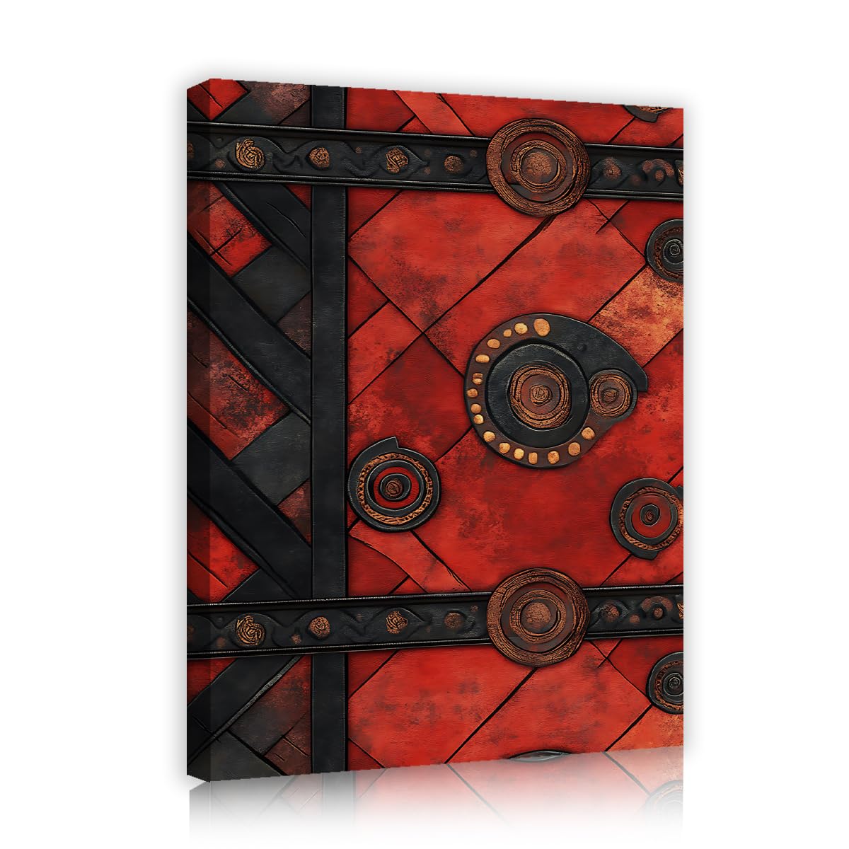 TOANGWALL Industrial Steampunk Abstract Canvas Wall Art Hallway Red Black Iron Plate Gear Pattern Print Posters for Corridor Entryway Decor 80x95cm