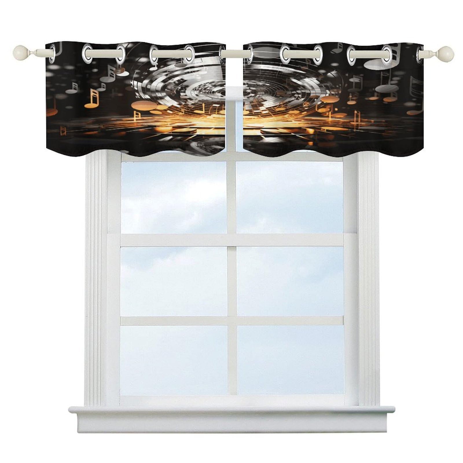 Fekiloot Style Musical Theme Music Clefs Short Curtains Valance Curtain