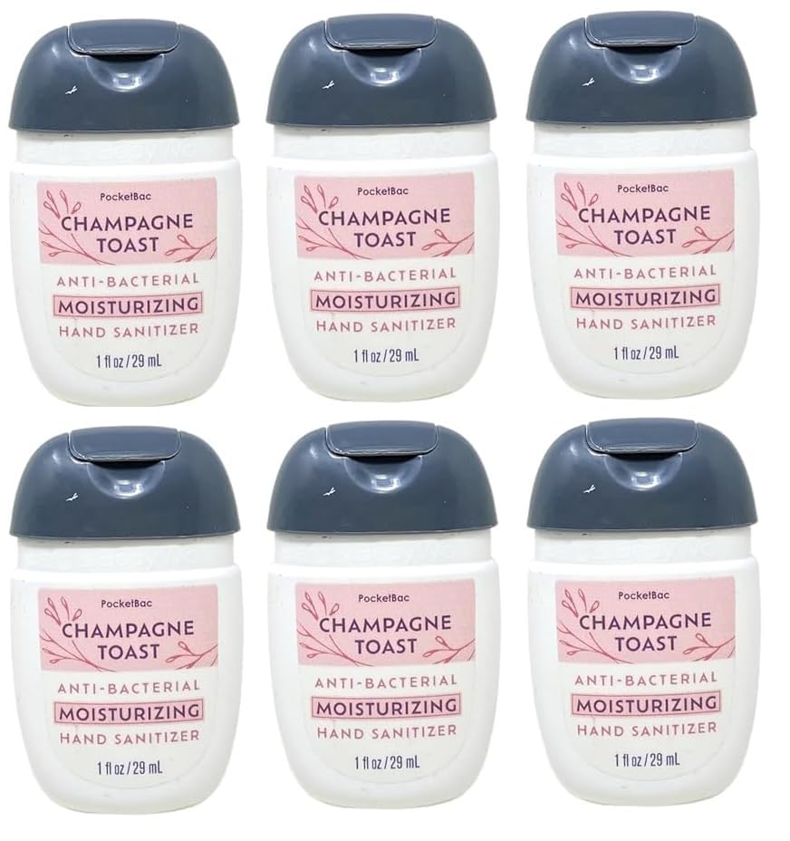 Bath and Body Works Classic and Seasonal Scents Pocketbac Hand Gel - Pack of 6-1 oz each (Champagne Toast Moisturizing)