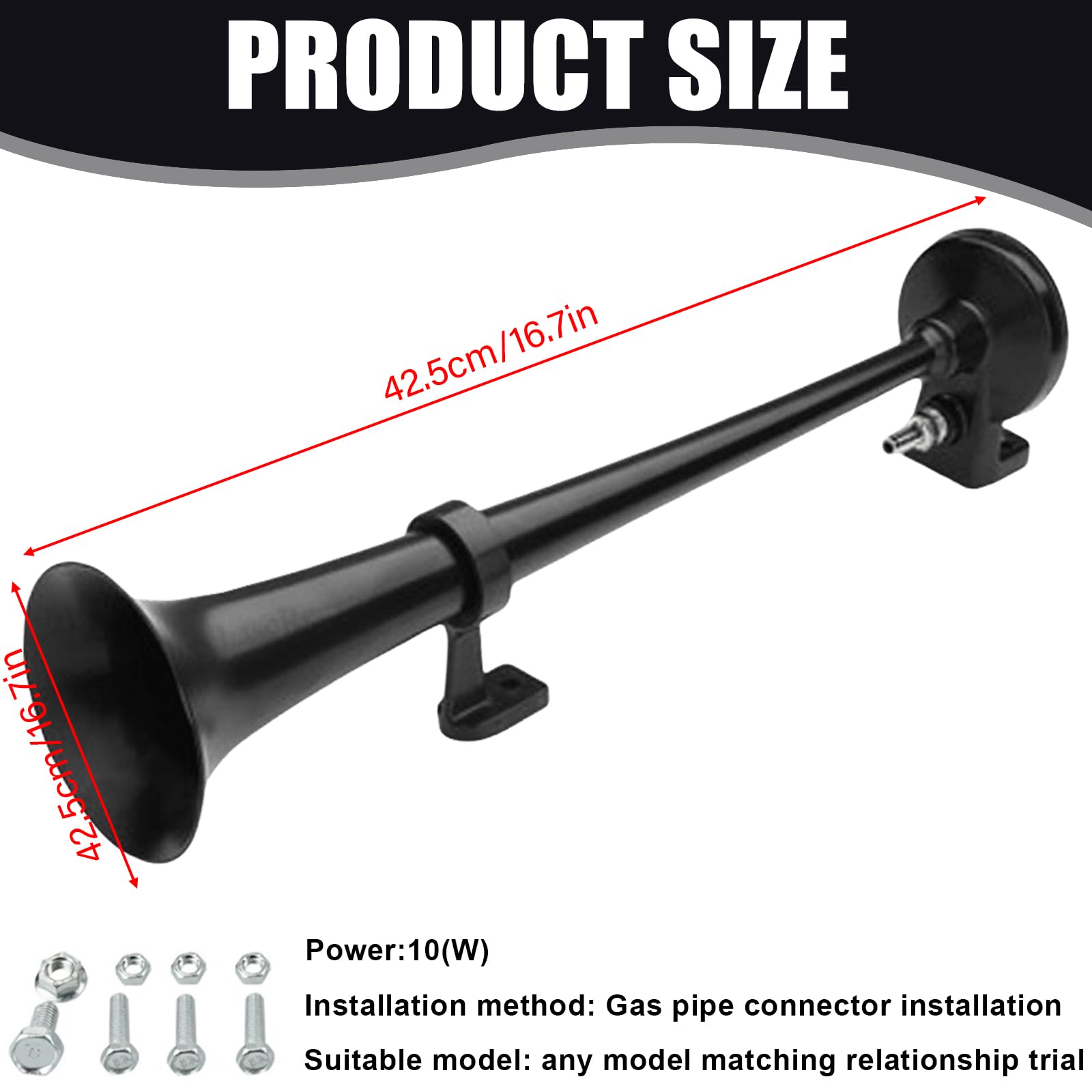 Kit per clacson ad aria, 12 V, 128 db, clacson ad aria con compressore, corno d'aria per camion da 12 V, per auto, camion, barche, moto (tubo singolo nero)