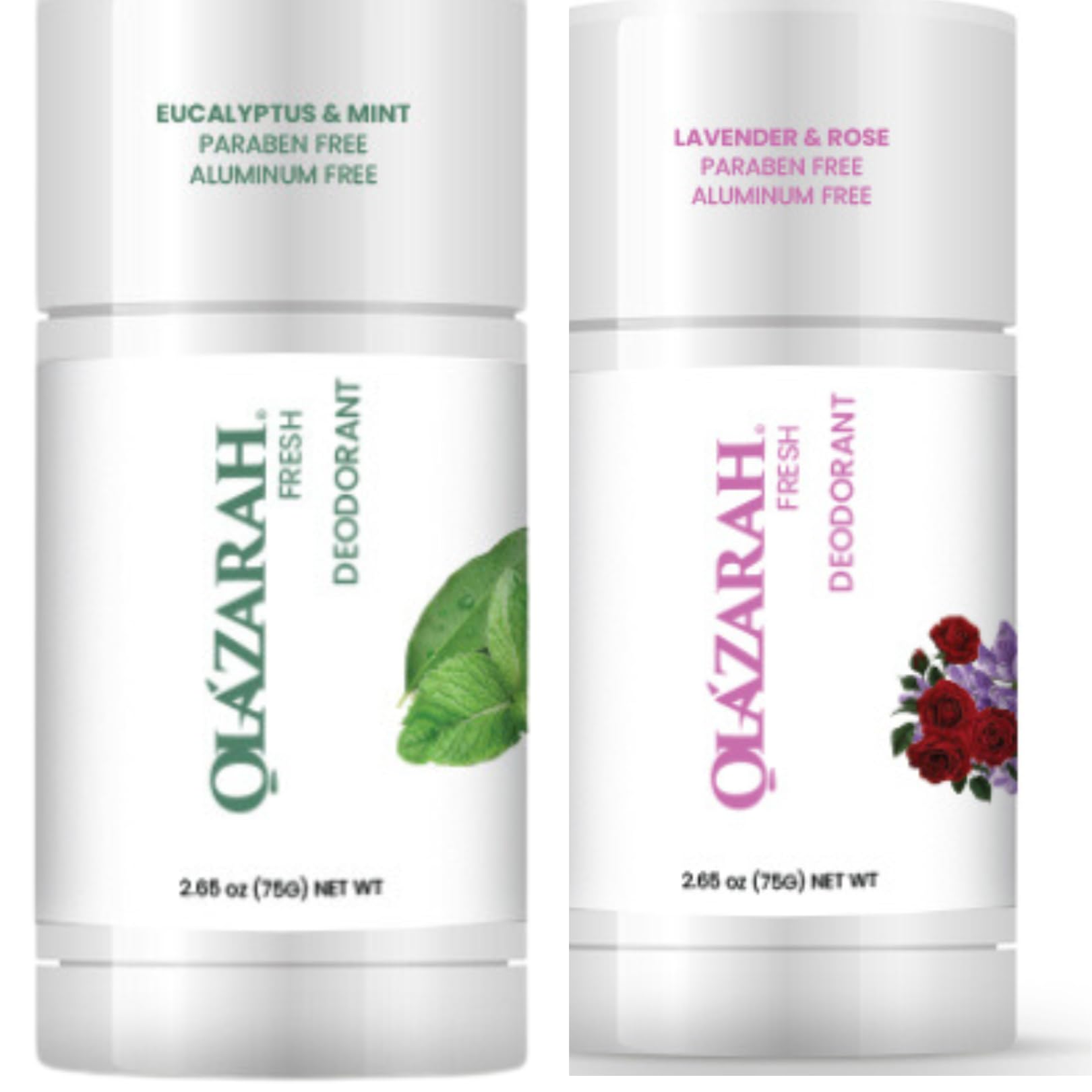 OLAZARAH Natural Eucalyptus & Mint and Lavender & Rose Anti-Stain, Antiperspirant 48-hr Protection Underarm Deodorant Stick for Women/Men, Paraben Free, Aluminum Free, (Bundle), 2 oz