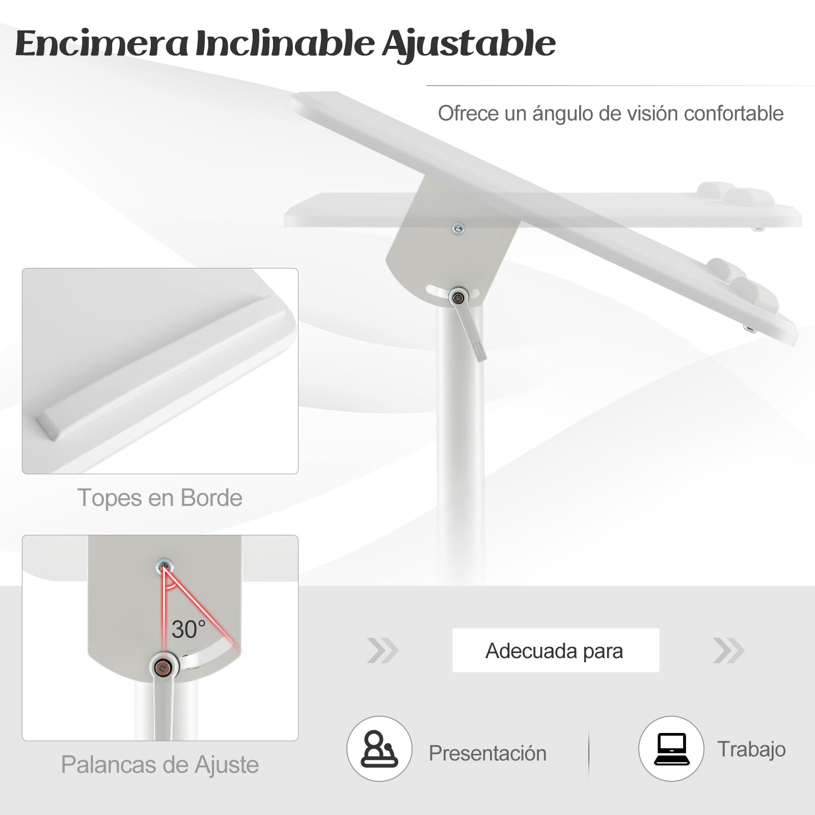 COSTWAY Atril Móvil con 4 Ruedas, Soporte de Podio con Tablero Inclinable, Estante de Almacenaje con Portavasos, Ajustable en Altura Flexibe104,5-128,5 cm, Soporte Para Aula, Iglesia, Oficina (blanco)