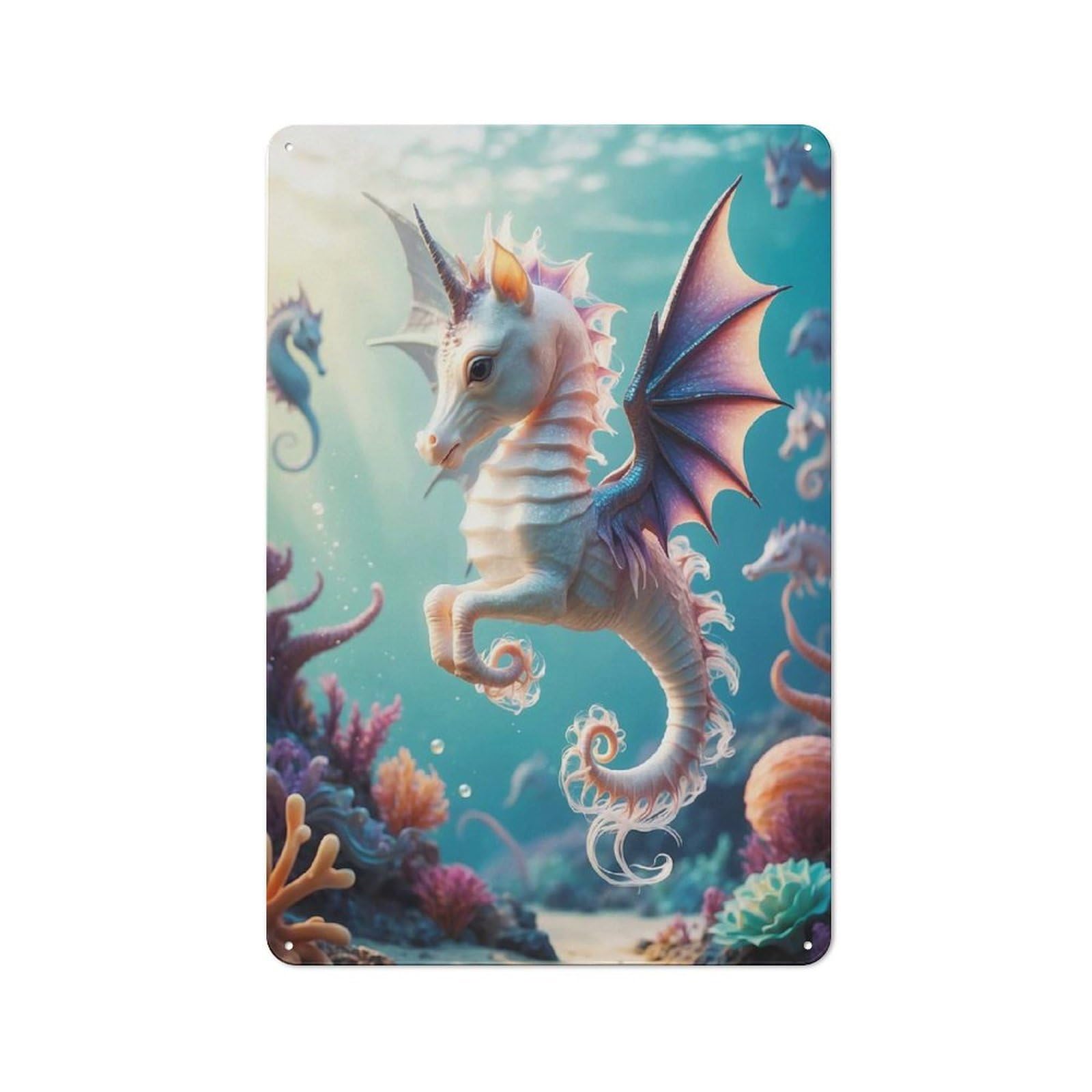 Junmoney Hybrid Unicorn Seahorse Fry Vintage Tin Sign 30X20cm With For Living Room Or Hallway, For Living Room Decor Lovers