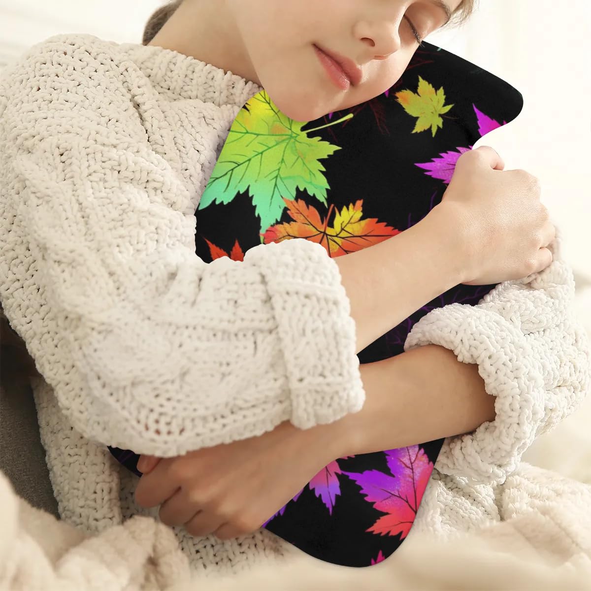 Hot Water Bottle with Soft Cover,2L Maple Leaf Hot Water Bag for Hot and Cold Compress, Hand Feet Warmer, Abstrac Rubber Hot or Cold Water Bottle Halloween Christmas Decorations