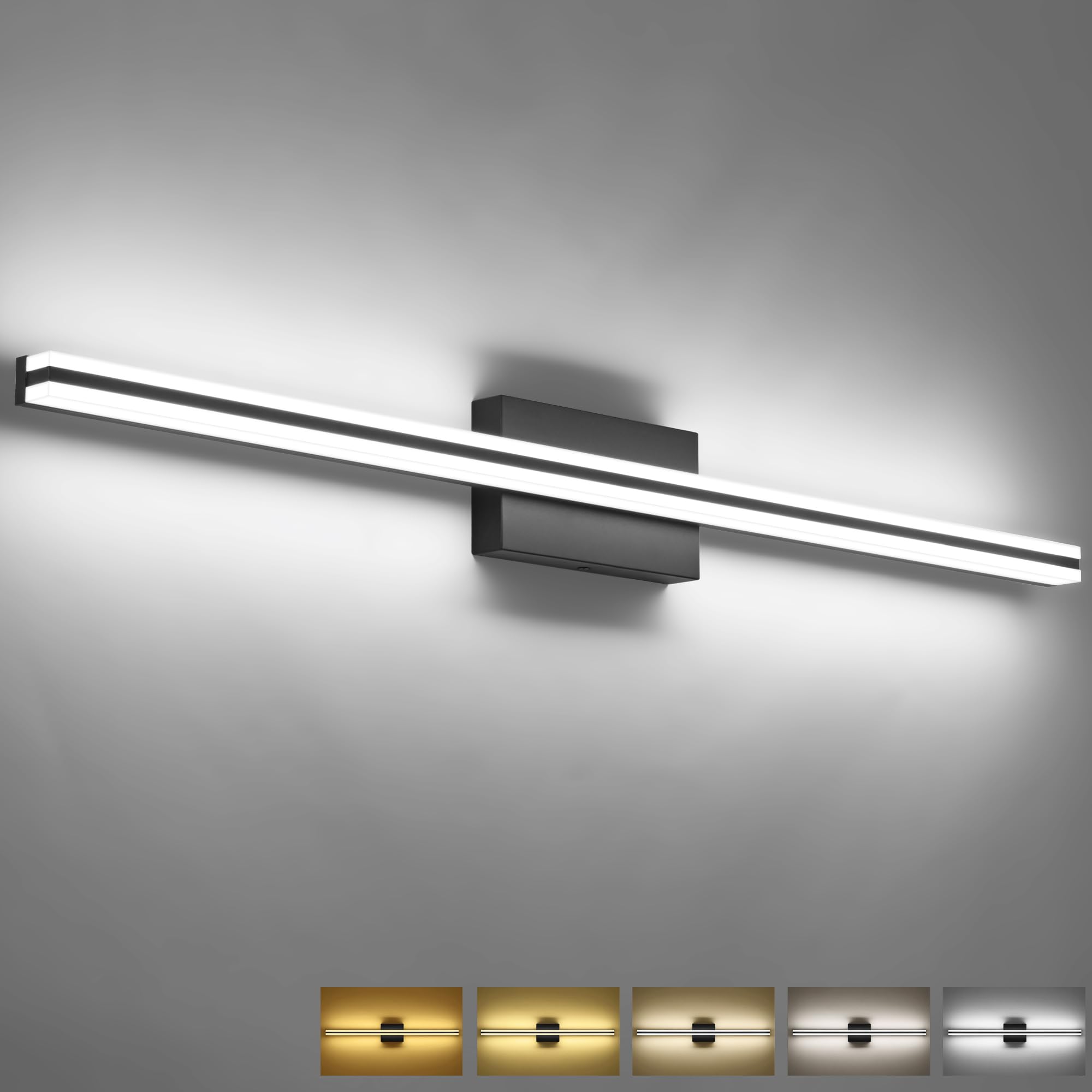 SOLFART 40.2 Inch 5 Color Temperature Dimmable Matt Black Bathroom Lighting Fixtures Over Mirror Bathroom Vanity Lights Over Mirror Bathroom Lights Light Fixtures for Bathroom Above Mirror 5CCT