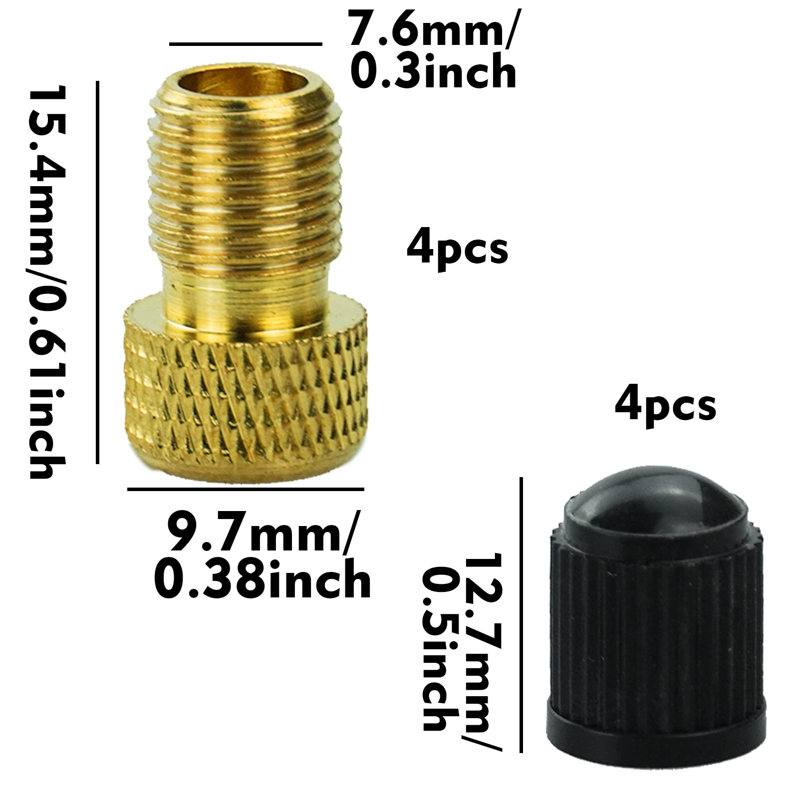 Adaptateur Valve Presta Vers Schrader - Lot De 4 En Laiton - Pour Gonflage Pneu Vélo