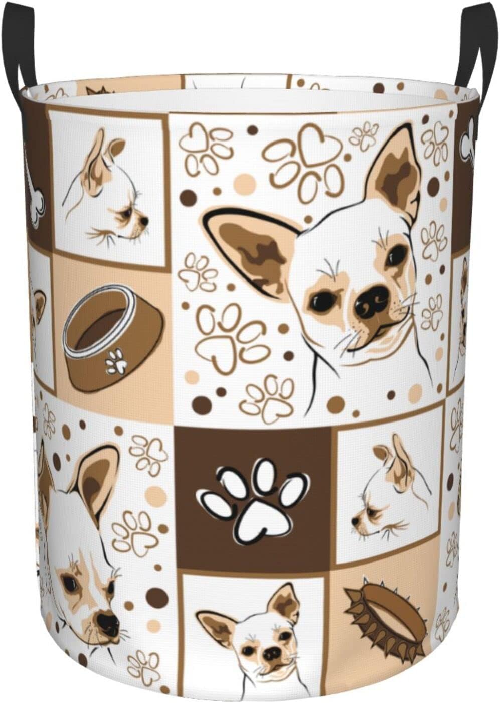 Cesto de lavandería lindo Chihuahua perro cesta circular portátil plegable con asas ropa necesidades diarias bolsa de almacenamiento