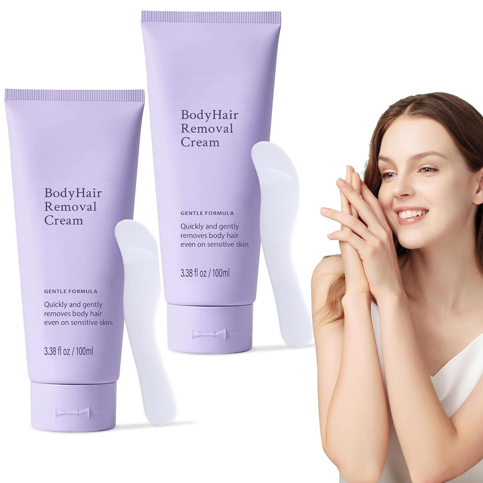 2 PCS Gentle Body Hair Removal Cream for Man & Women, 6.76 Fl Oz, Painless Flawless Depilatory Cream, Body Hairs Removal Cream with Spatula Applicator, Suitable for All Skin Types & Sensitive