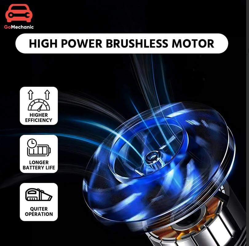 Image of GoMechanic Wireless Vacuum Cleaner for Home and Car | High-Power 14000 Pa Suction with BLDC Motor | USB-C Rechargeable |2 Suction Modes | Portable & Stylish Design with LED Light