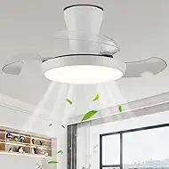 30 Inch Retractable Fandelier Ceiling Fan with Light and Remote, White Chandelier Ceiling Fan with Dimmable Light, 6-Speed, Silent, Reversible Small Fandeliers for Bedroom, Living Room
