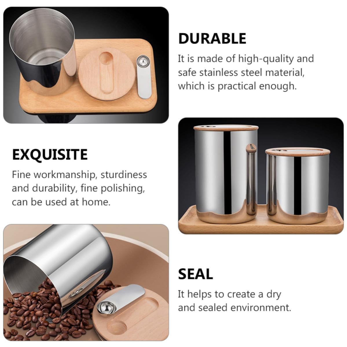 Frasco Sellado de Acero Inoxidable para Alimentos Secos y Té, Plata | Uso Doméstico, Almacenamiento en Cocina, Acabado Pulido Fino, Diseño Simple, Resistente y Duradero