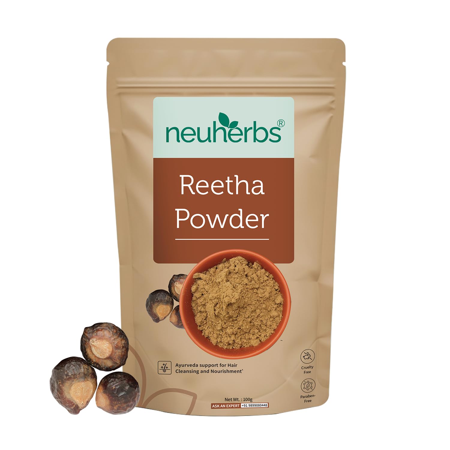 Neuherbs Reetha Powder 100g ( Pack of 1 ) For Men & Women | Pure & Natural Powder for Hair Cleansing and Nourishment | Cruelty & Paraben Free | With No Artificial Colour & Additives