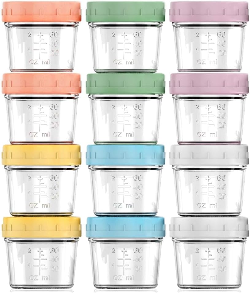 Baby Glass Food Storage Containers 12 Pack 4oz Reusable Baby Food Jars with Lids BPA-Free Leakproof Freezer, Microwave, Dishwasher Safe Baby Food Jars