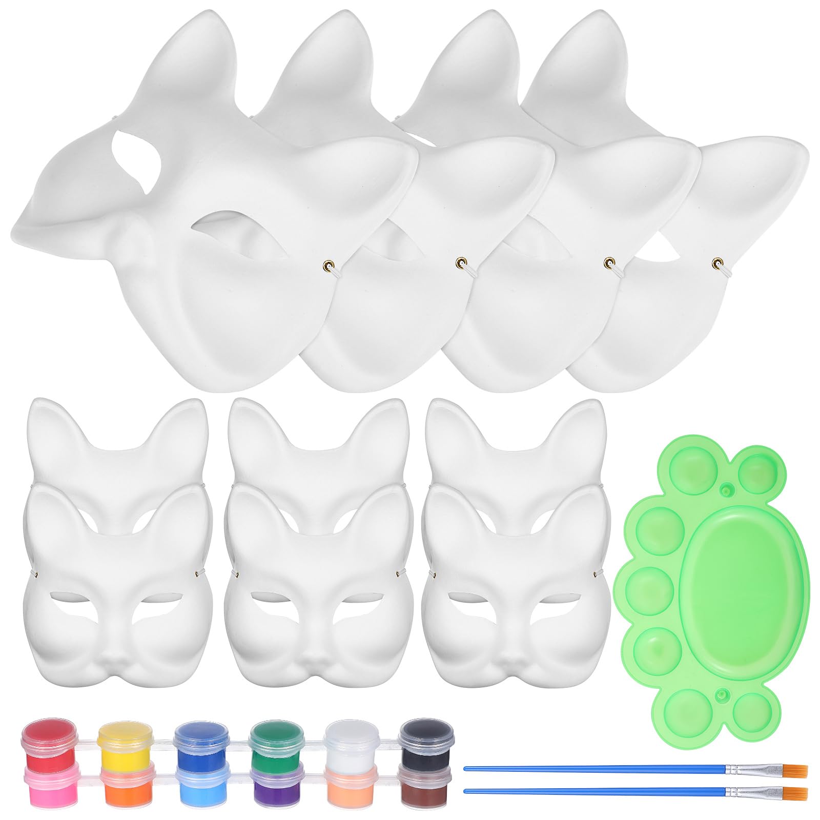 SUPVOX 10PCS DIY White Paper Masks,Fox Mask,Unpainted Cat Fox Half Blank Hand Painted Masks for Hand Decor Party Favors
