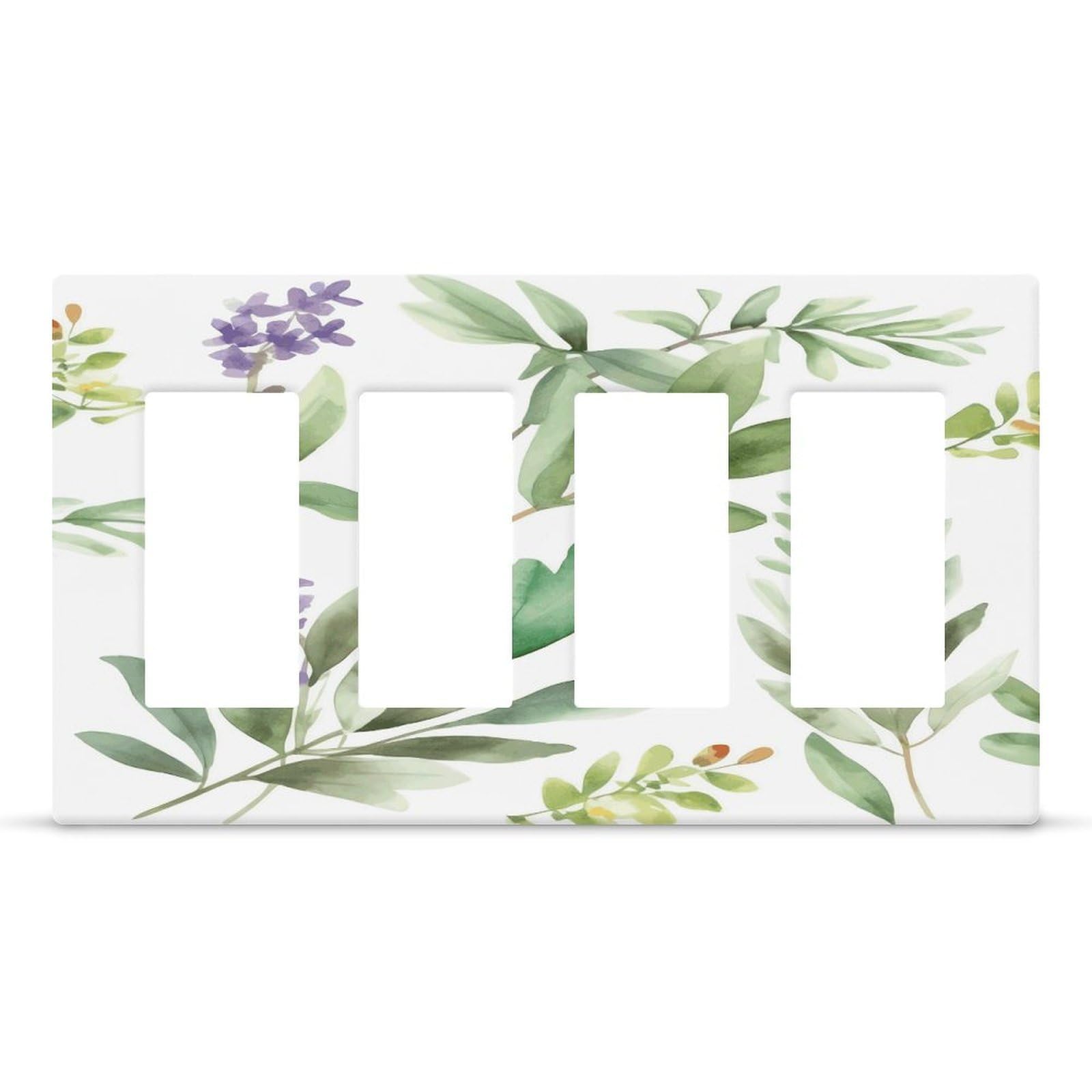 Green Flower Watercolor Herb Sage Leaves And Branches1 Wall Plate Cover Unbreakable Thermoplastic Faceplate Cover Receptacle Outlet Covers Rocker Light Switch Covers 4-Gang Hidden Screw Face Plate for