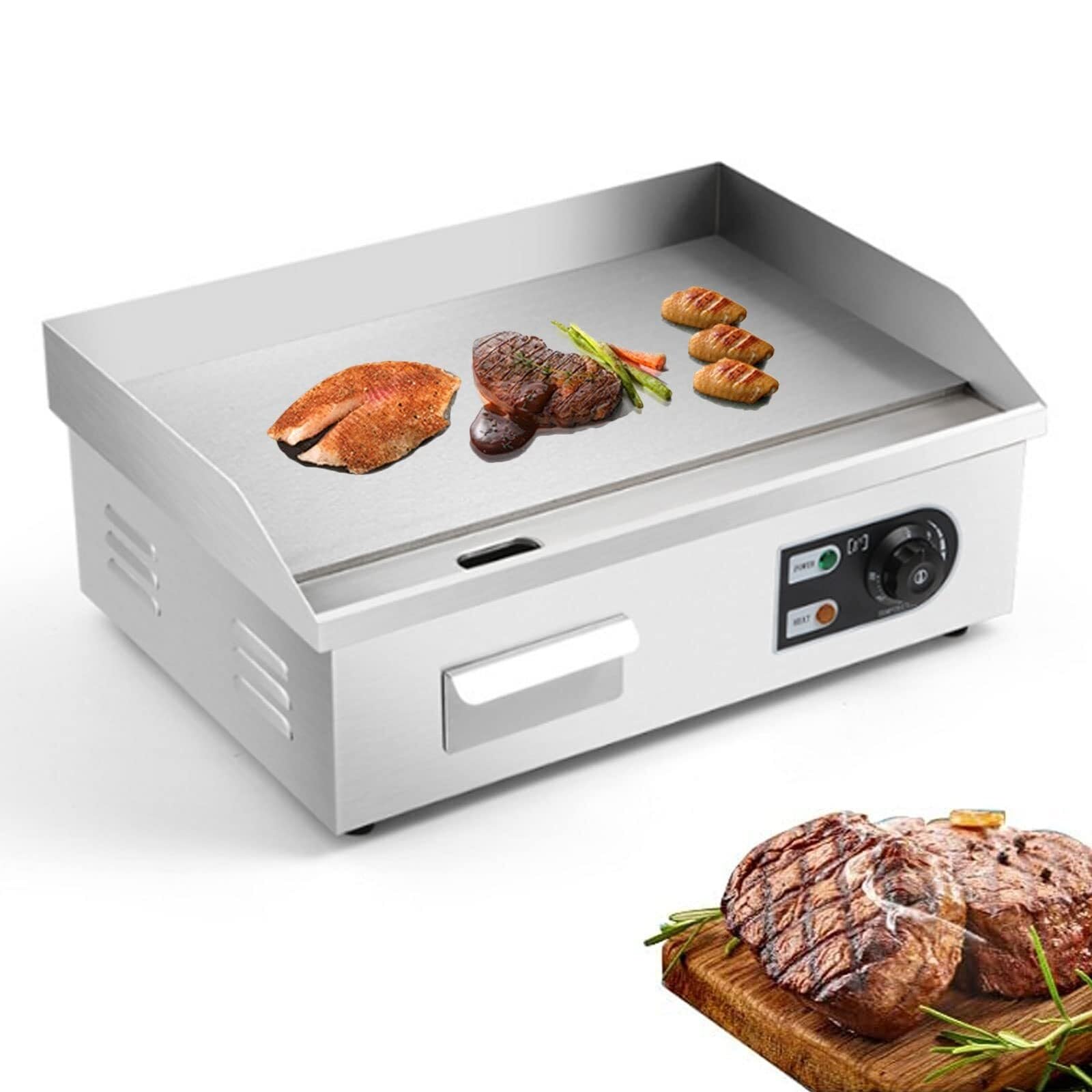 Large Electric Nonstick Griddle, Commercial Stainless Steel Adjustable Countertop BBQ Grill, 8mm Thick Cooking Surface for Bacon, Eggs, Meat, Pancakes, and More – Easy Cleaning, Efficiency