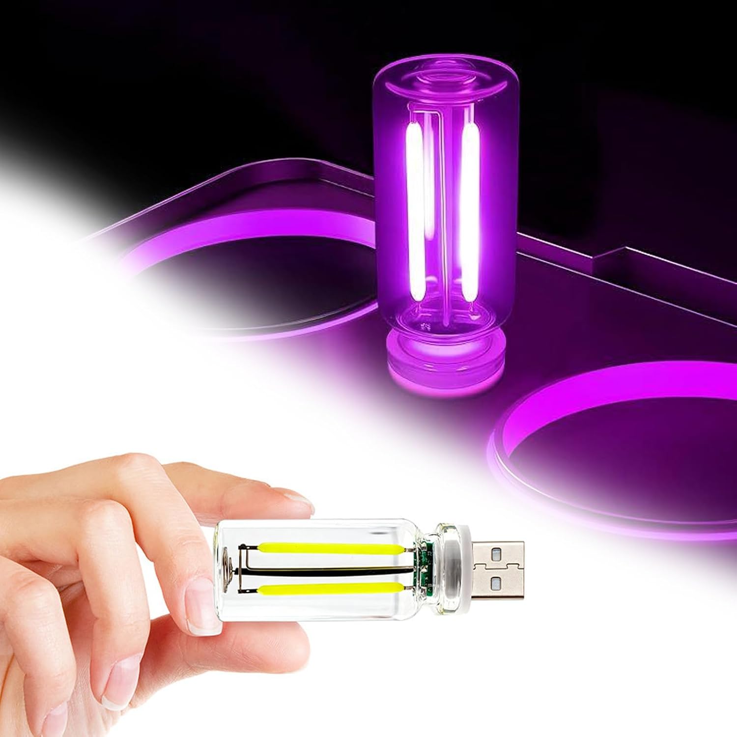 2PCS Car USB Night Light Bulb, USB Touch Adjustment Ambient Lights for Car, Portable Mini Glass Bottle Auto Interior Atmosphere Lamp, Plug in USB LED Bulb for Vehicle, Bedroom, Camping(Purple)