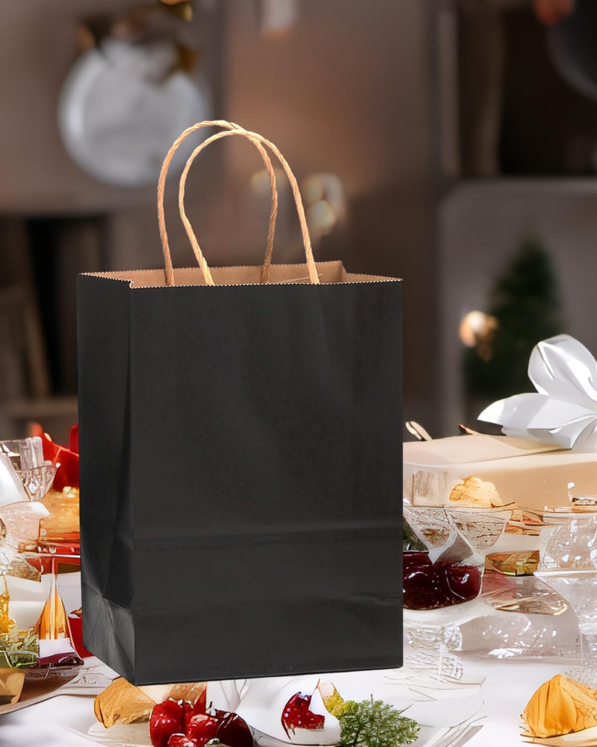 qiqee 50-Packs Black Paper Gift Bags with Handles Bulk 13"x10.3"x4.6" Large Size Party Favor Bags Multiple Uses - Image 7