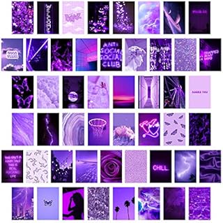 50PCS Purple Aesthetic Picture for Wall Collage, 50 Set 4x6 inch, Neon Collage Print Kit, Warm Color Room Decor for Girl, Wall Art Prints for Room, Dorm Photo Display, VSCO Posters for Bedroom
