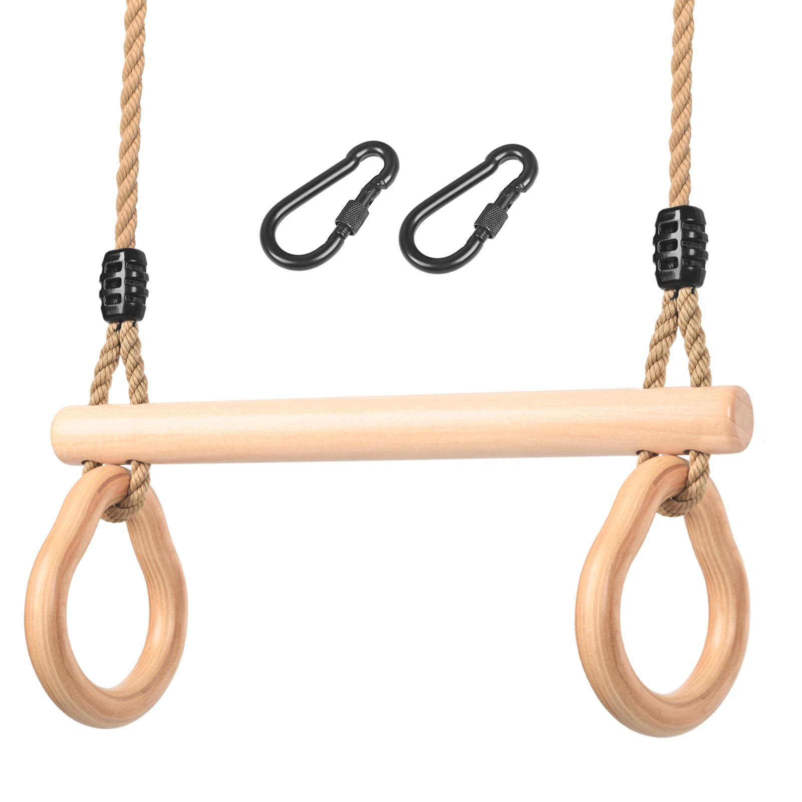 Trapez Schaukel, Trapez Stange Outdoor mit Turnringen Multifunktions Schaukel Kinder mit Verstellbarem Hanfseil Kinderschaukel Turngeräte für Kinder Indoor Outdoor