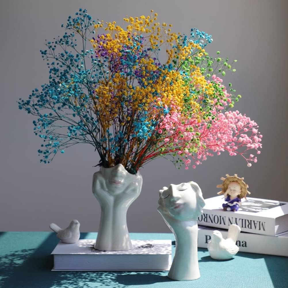Ceramic Vase Statue Flower Vase White Face Vase Head Vases for Flowers, Bust Statue Modern Art Nordic Style Minimalism Table Centerpieces for Gifts Home Decoration (Colorful-A)