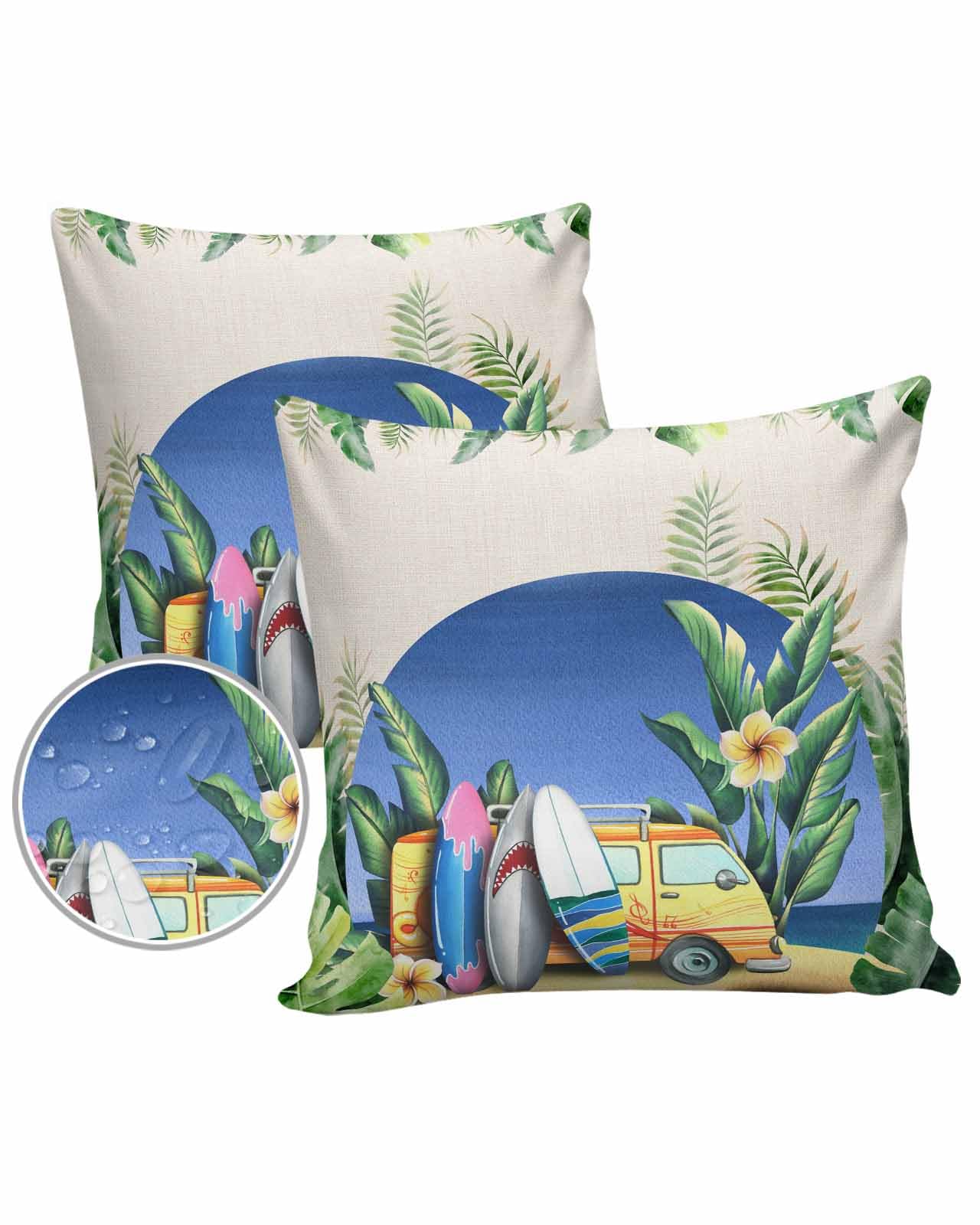 Tropical Camper Outdoor Pillow Covers Waterproof,All Weather Cushion Case Set of 2 Decorative Pillowcases for Sofa Couch Bed Decor Patio Furniture 16