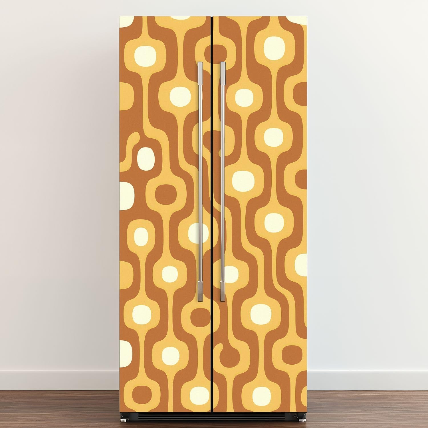 Self Adhesive Vinyl Refrigerator Wrap 50s Mid Century Modern Vintage Retro 1950s Mod Fifties Geometric Door Mural Sticker Peel and Stick Removable Door Cover Fridge Wrap Decal for Kitchen Decor