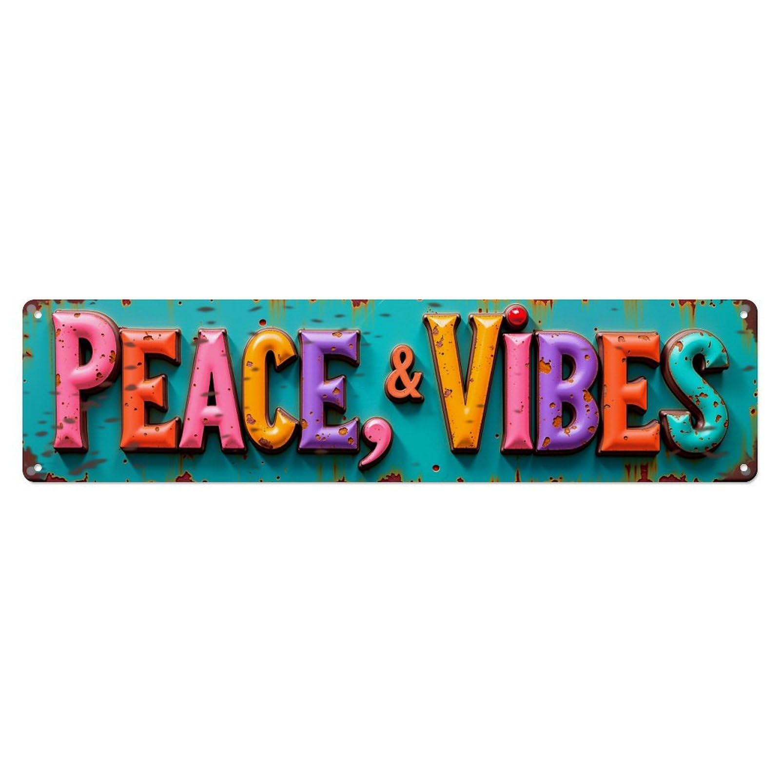 Peace And Vibes Pattern Print_1 Vintage Tin Sign Retro Metal Wall Decor Metal Poster, Home Bar Garage Farmhouse Cafe Wall Art Decoration 4x16Inch