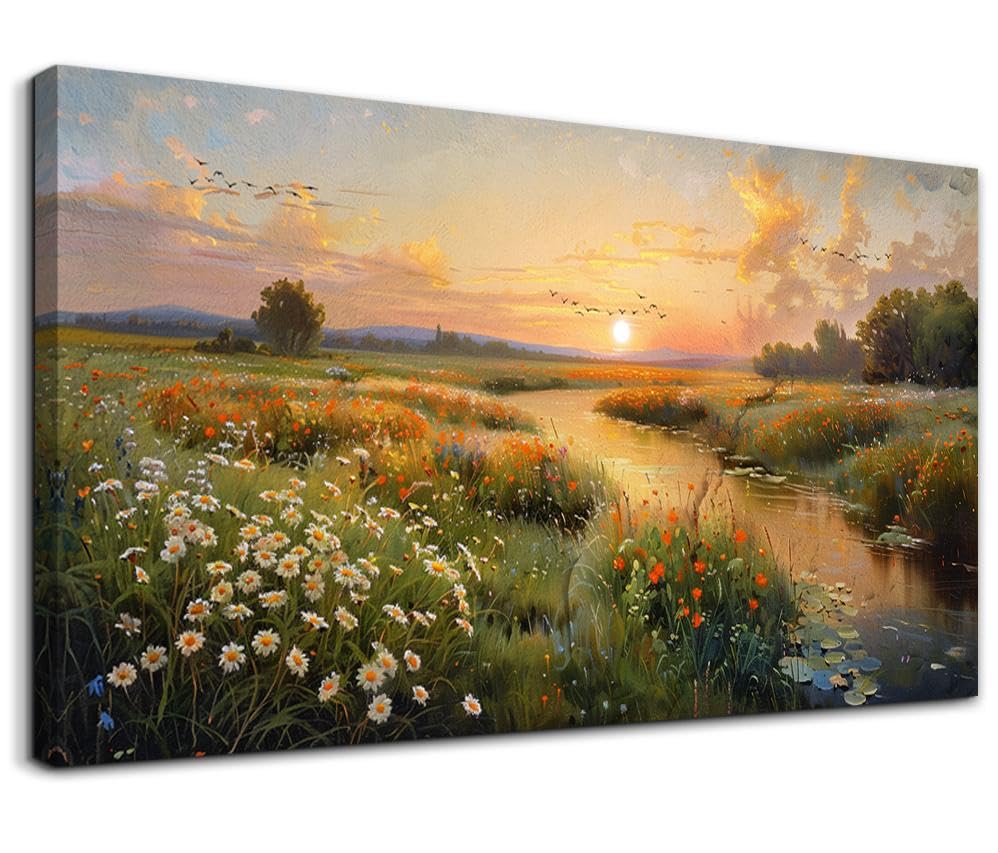 hyidecorart Natural Canvas Wall Art Sunset Landscape Picture 24x48 in โ image 1