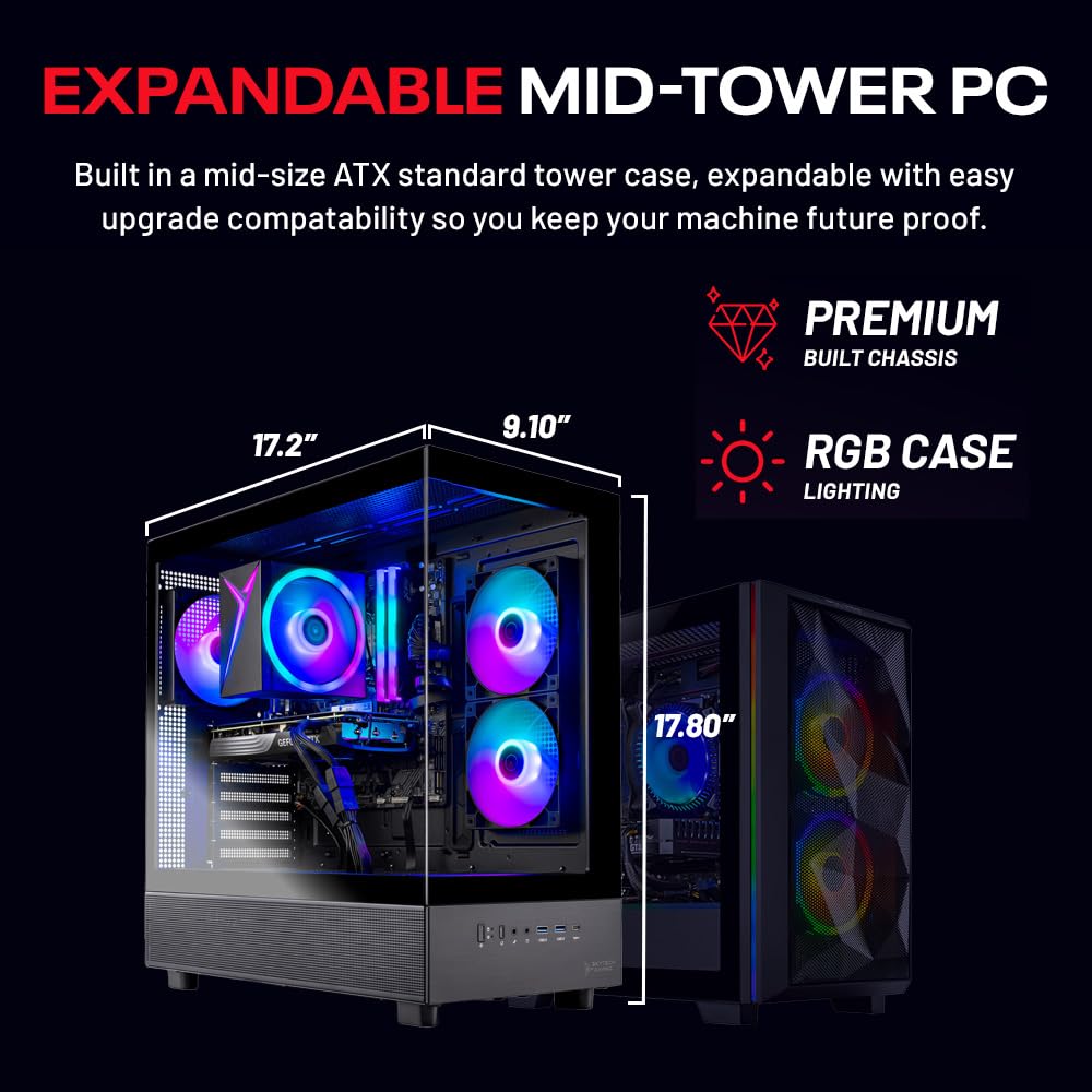 Skytech Gaming Azure 3 Gaming PC, Intel i5 14400F 2.5GHz, NVIDIA RTX 5060, 1TB NVMe SSD, 32GB DDR5 RAM 6000, 650W Gold PSU, Wi-Fi, Win 11, Desktop