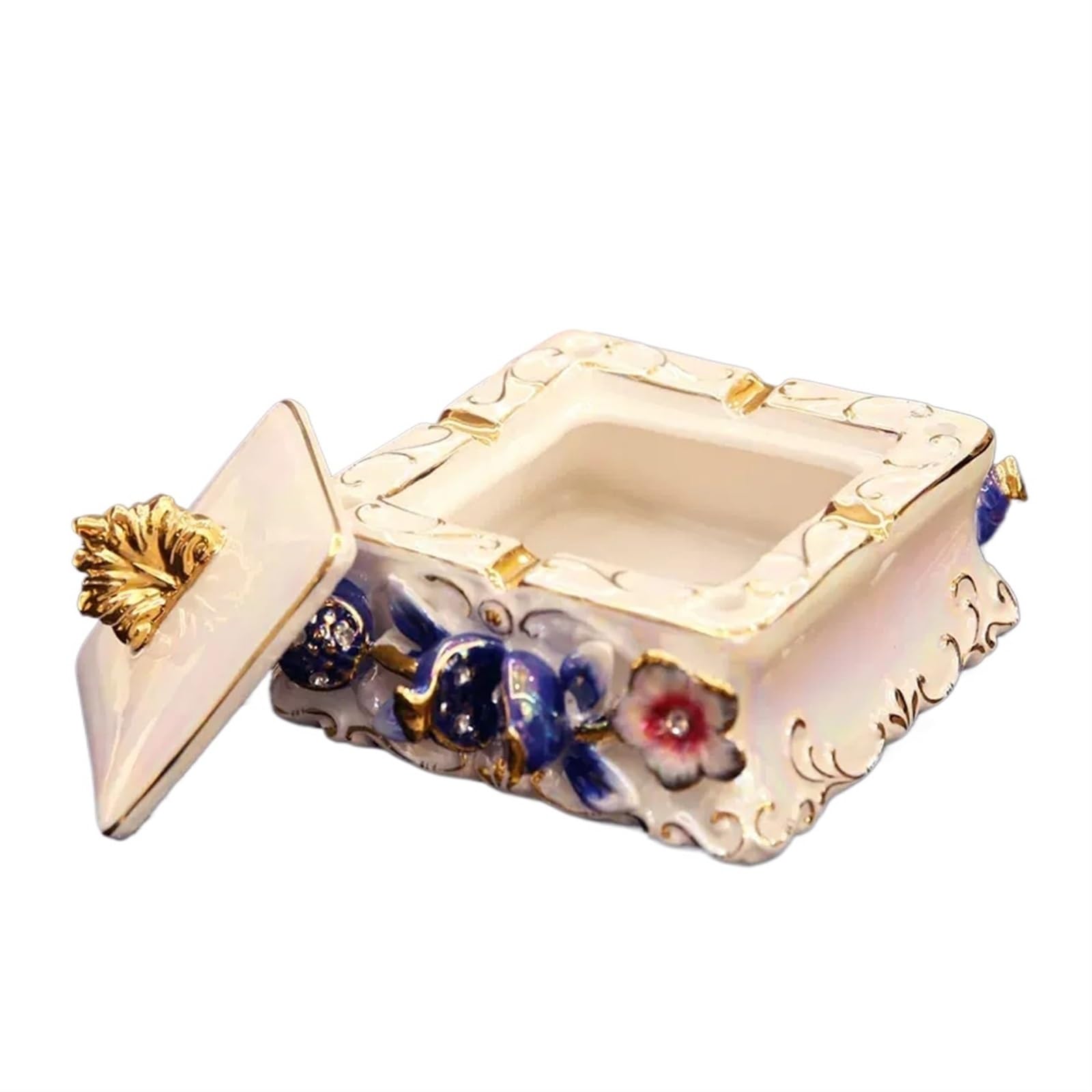 Sdgeryeeg Blue Ashtray， Ashtray With Lid, Square Ceramic Anti Fly Ash Smoking Tray, Desktop Cigarette Trays For Indoor Or Outdoor Use(Blue)