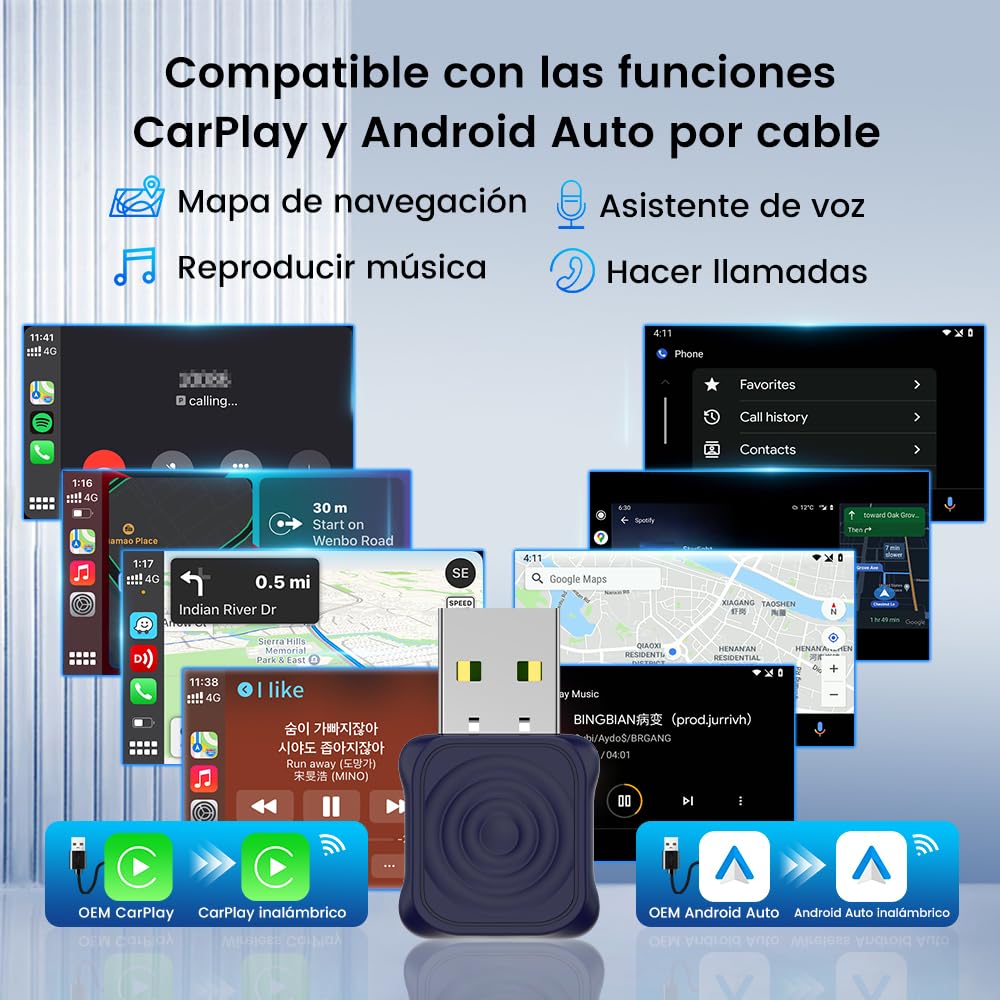 Carlinkit Adaptador inalámbrico Mini Ultra CarPlay para iPhone, adaptador automático inalámbrico para Android, convierte con cable a CarPlay inalámbrico y Android Auto, configuración Plug and Play